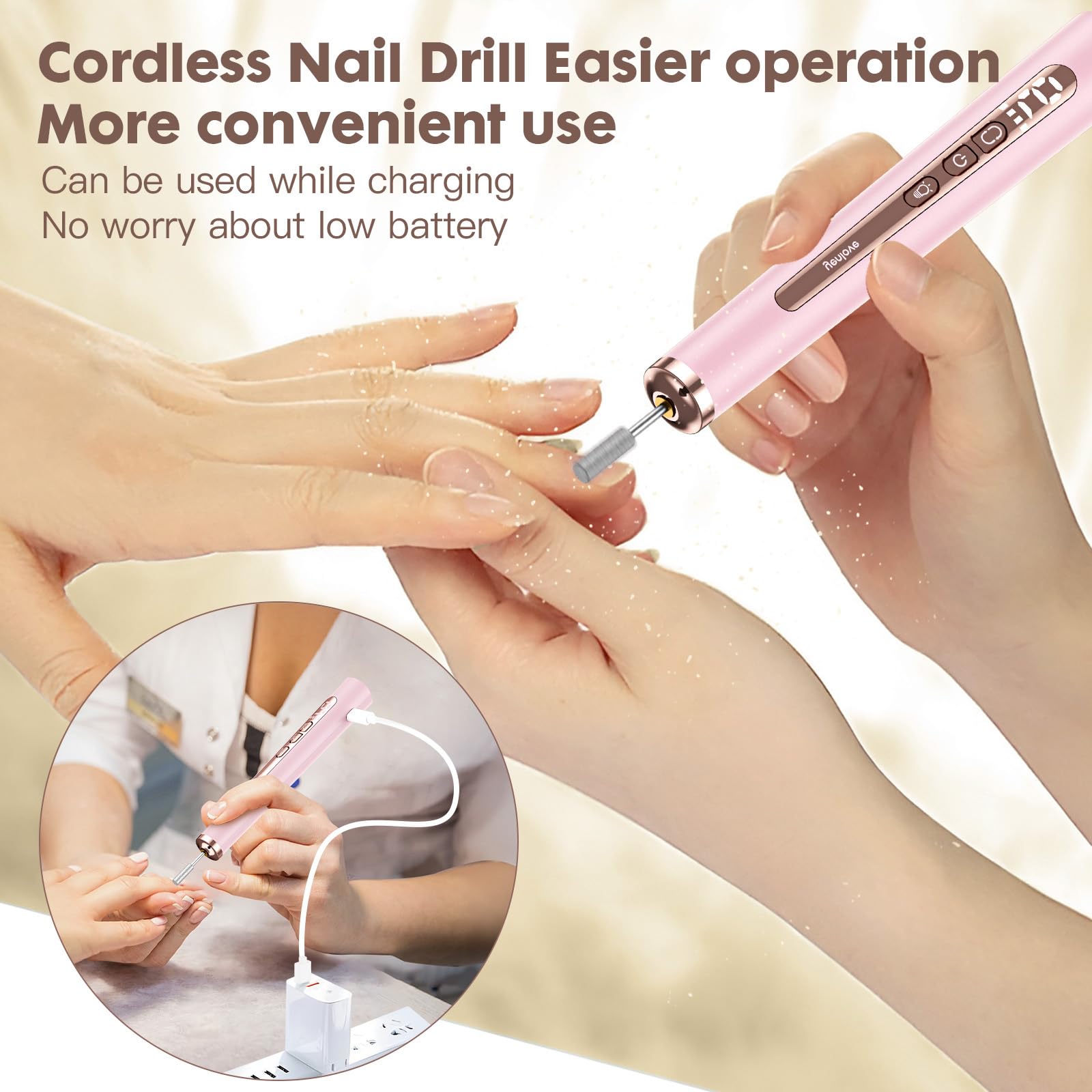 YenLove rechargeable nail drill showing cordless design