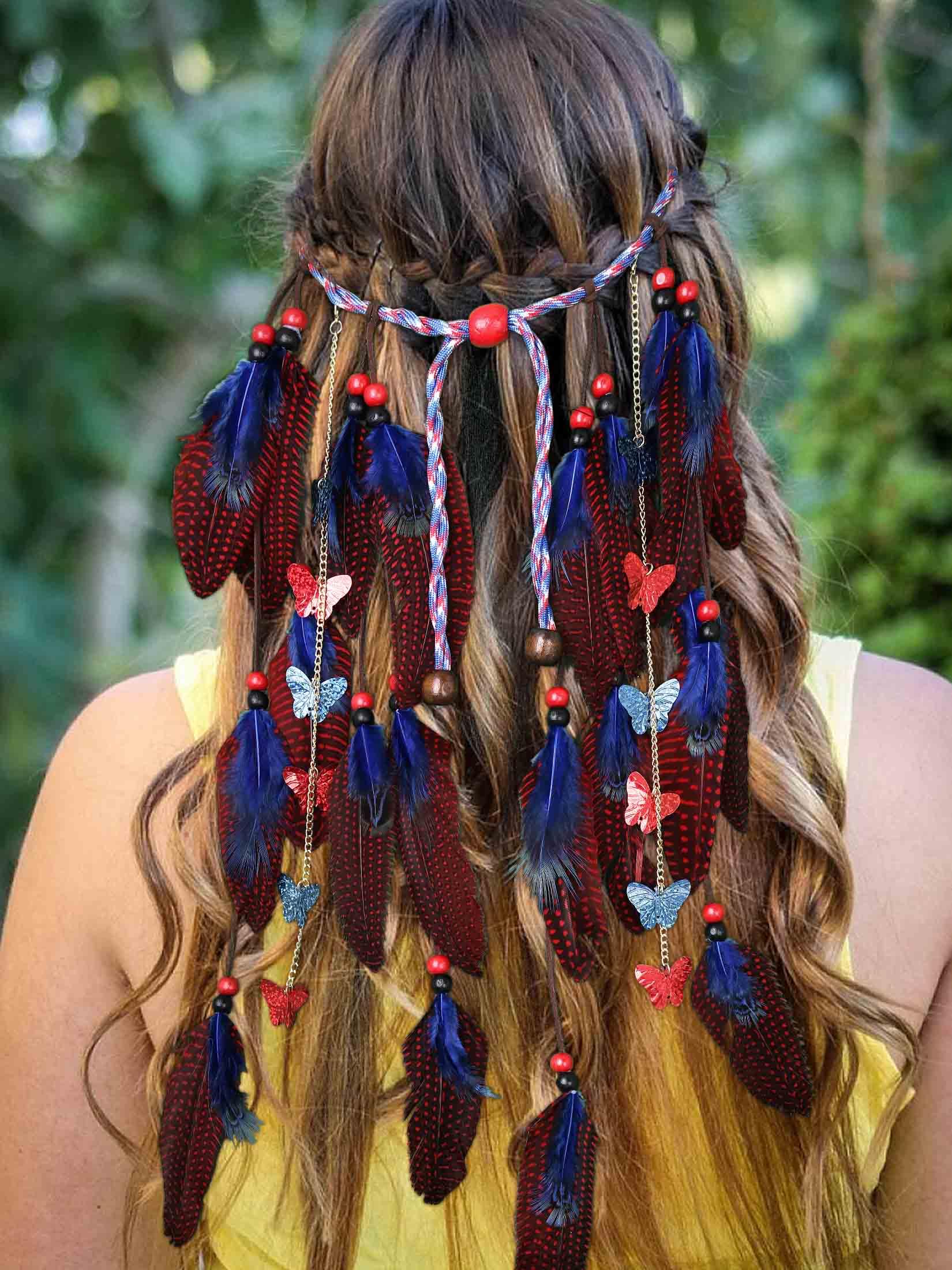 Detailed view of metallic butterfly charm on feather extension