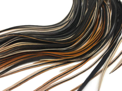 Professional hair extension feathers in furnace color