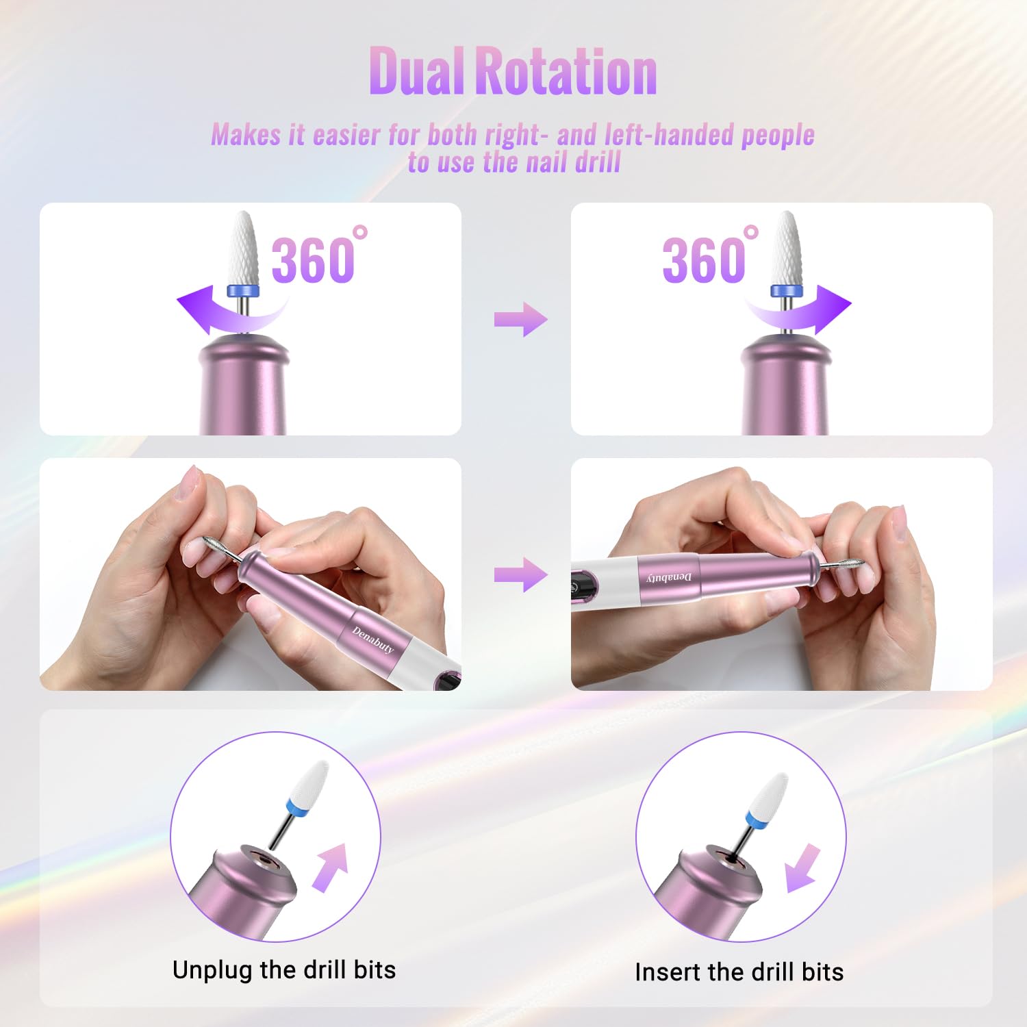Denabuty rechargeable nail file kit showing bits and brush
