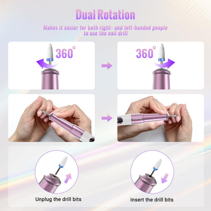 Denabuty rechargeable nail file kit showing bits and brush