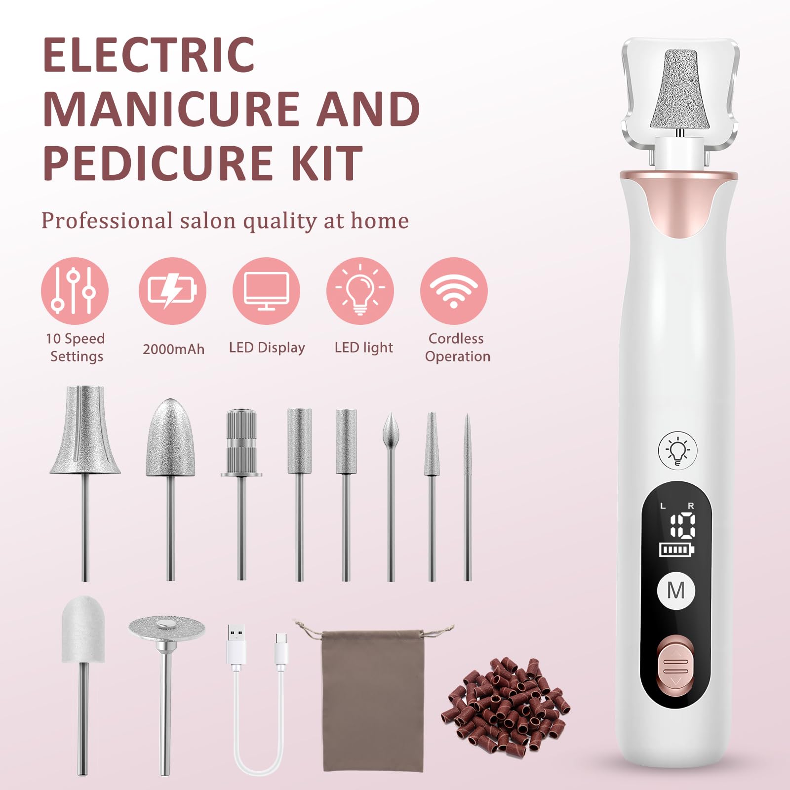 Zaboul cordless nail drill handheld view showing ergonomic design