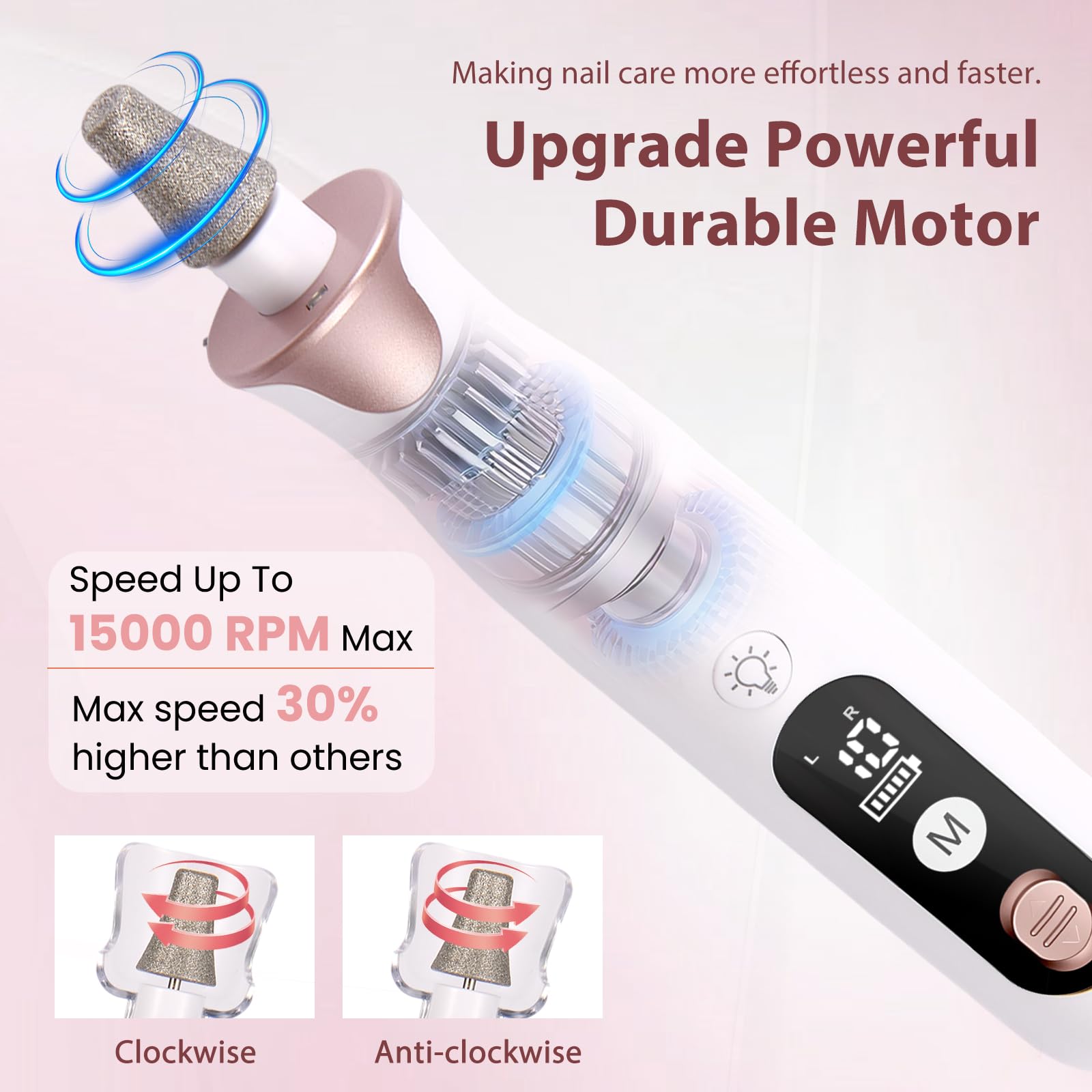 Zaboul nail drill kit digital LED display showing speed settings