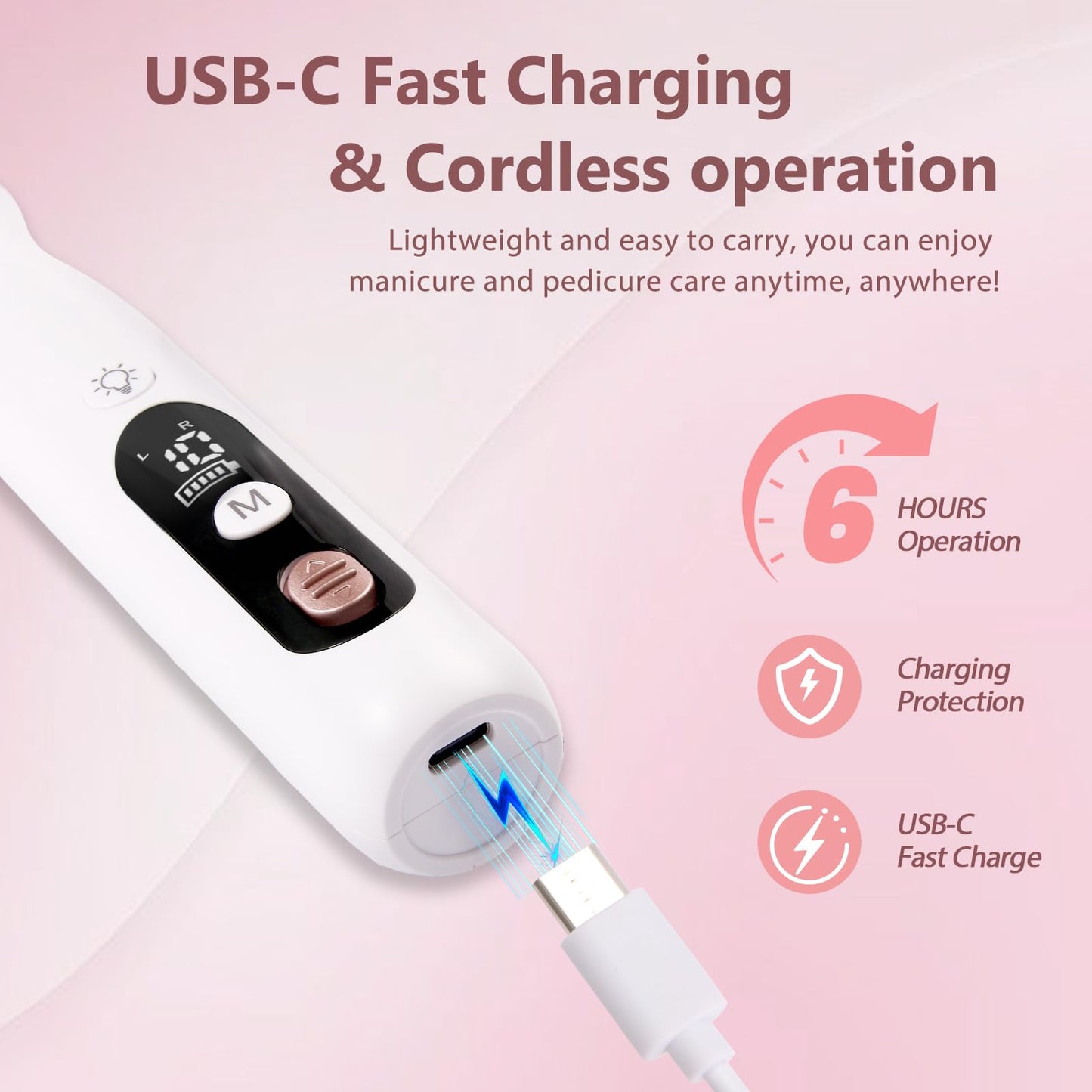 Zaboul nail drill kit showing white and rose gold color scheme