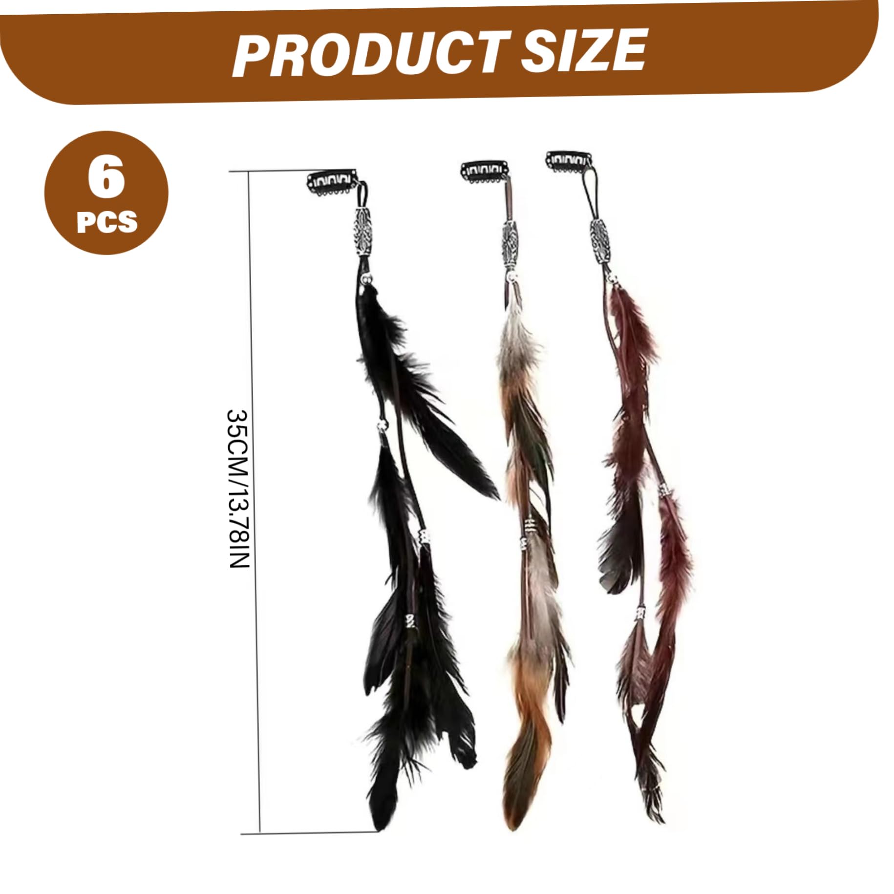 Six piece feather hair extension set for cosplay and costumes