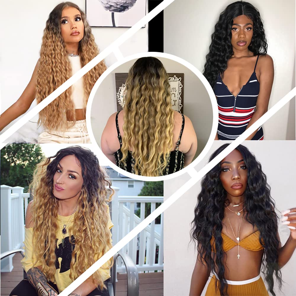 Close up of 1B27 ombre honey blonde curly hair texture