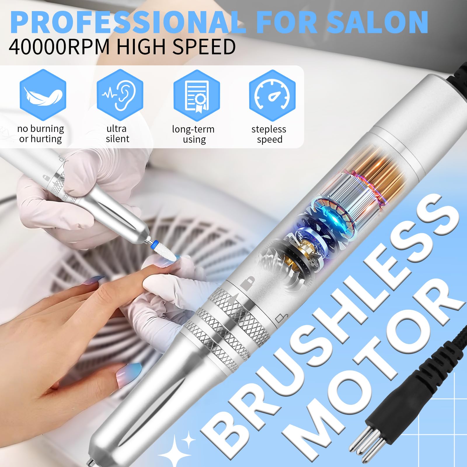 Kredioo electric nail file with 40,000 RPM motor display