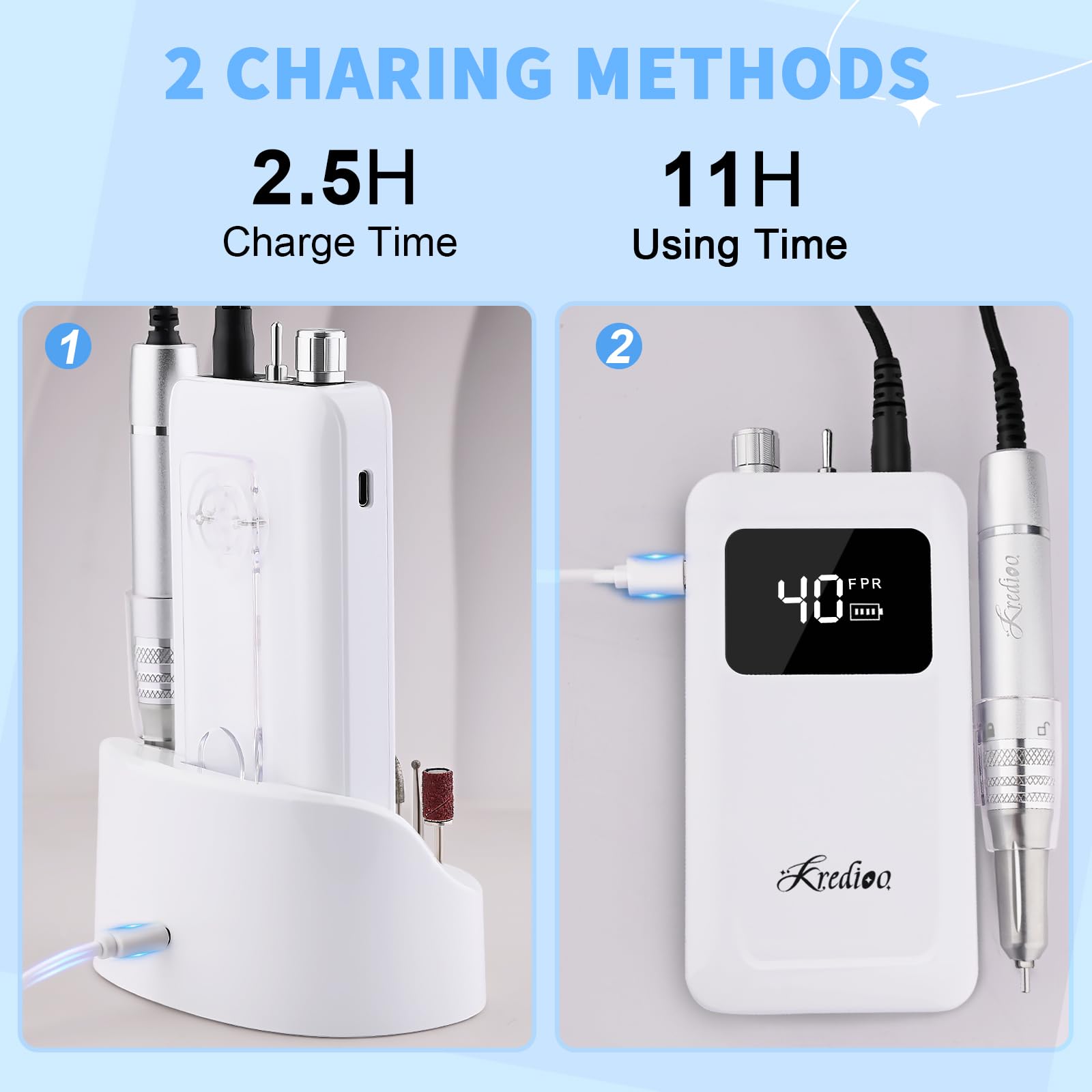 Kredioo rechargeable nail drill base and handpiece
