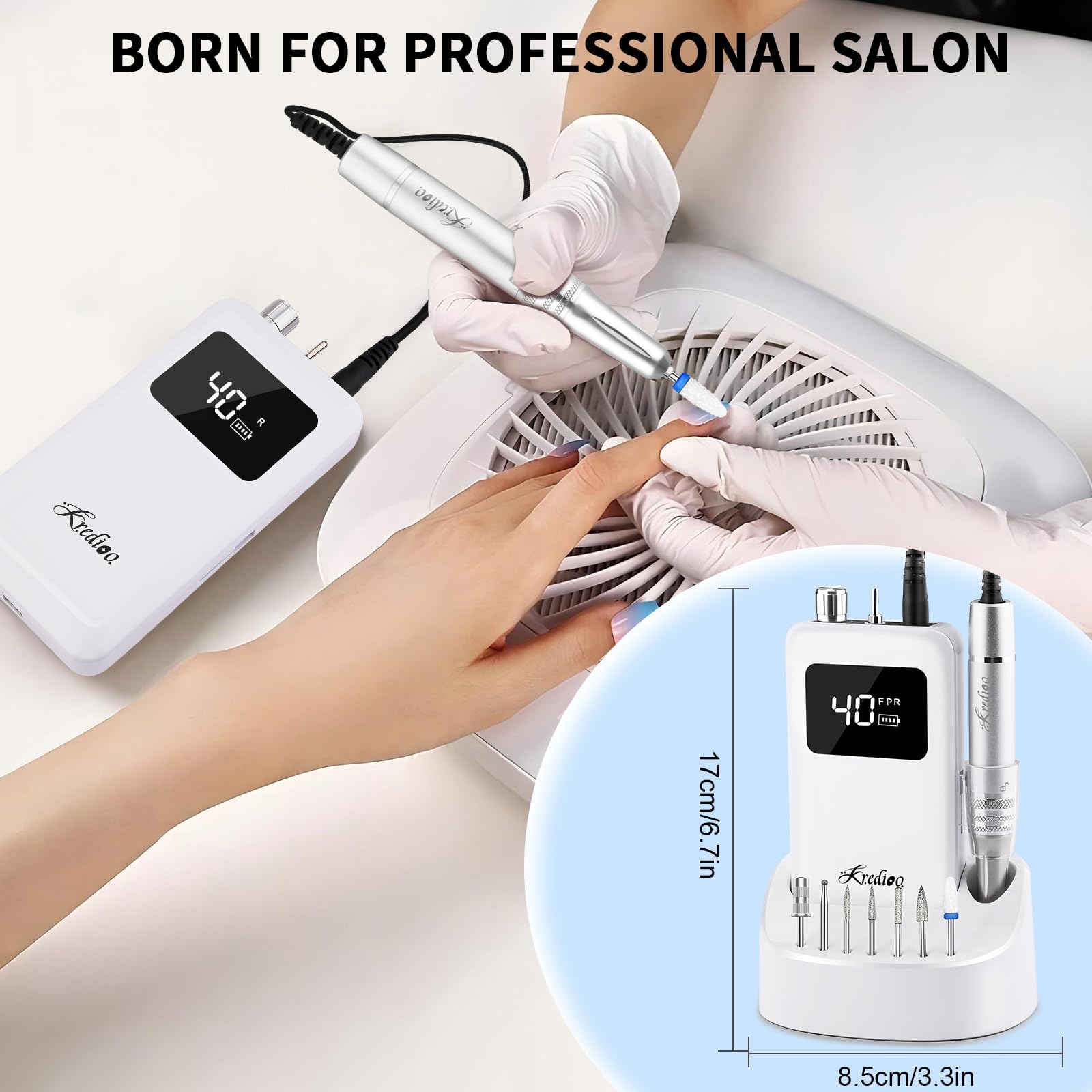 Kredioo nail drill packaging and included accessories