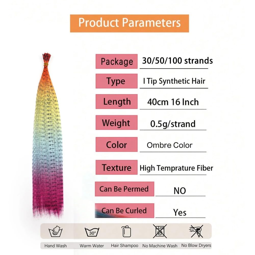 Pack of 50 rainbow synthetic hair accessories for girls
