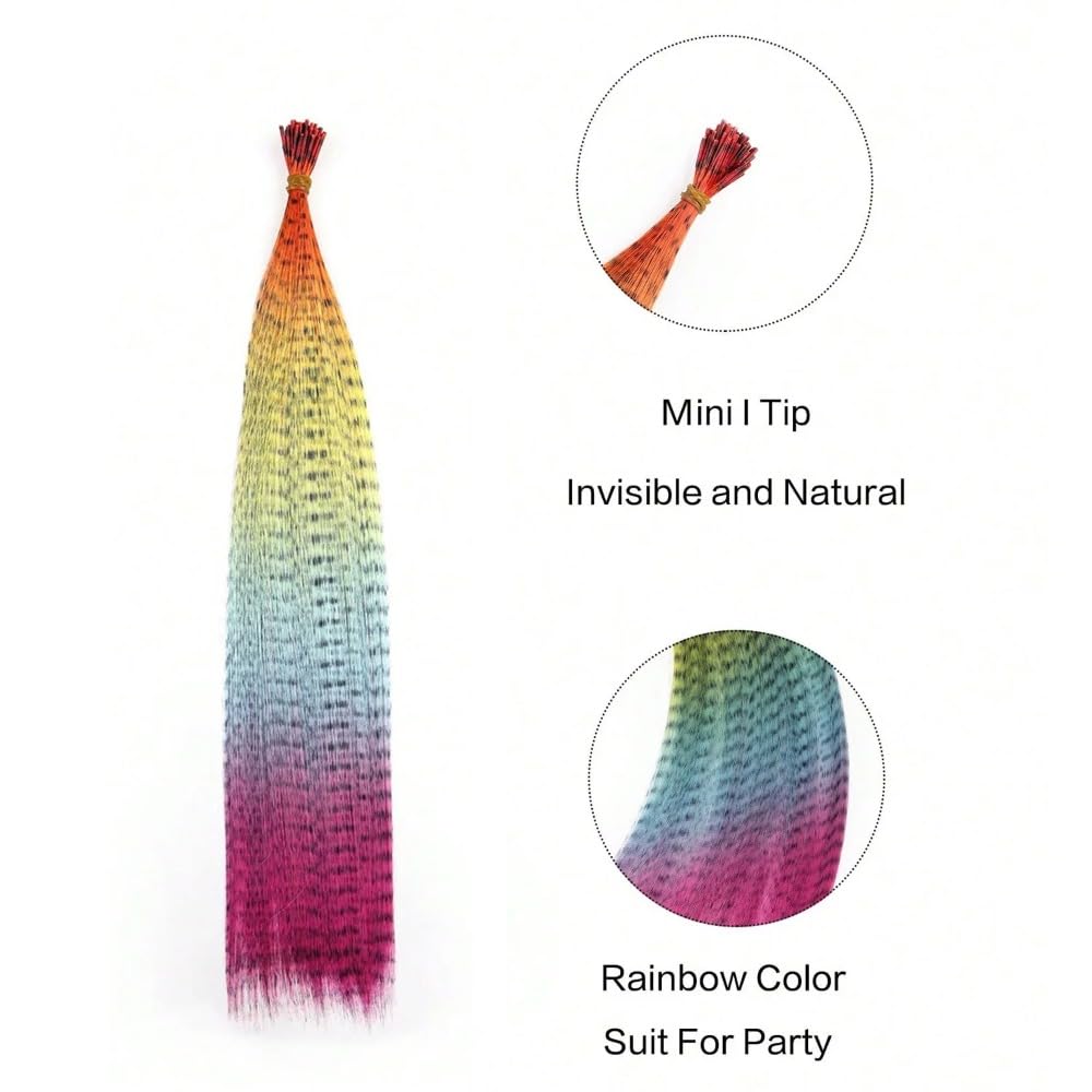Straight rainbow feather hair extensions for cosplay