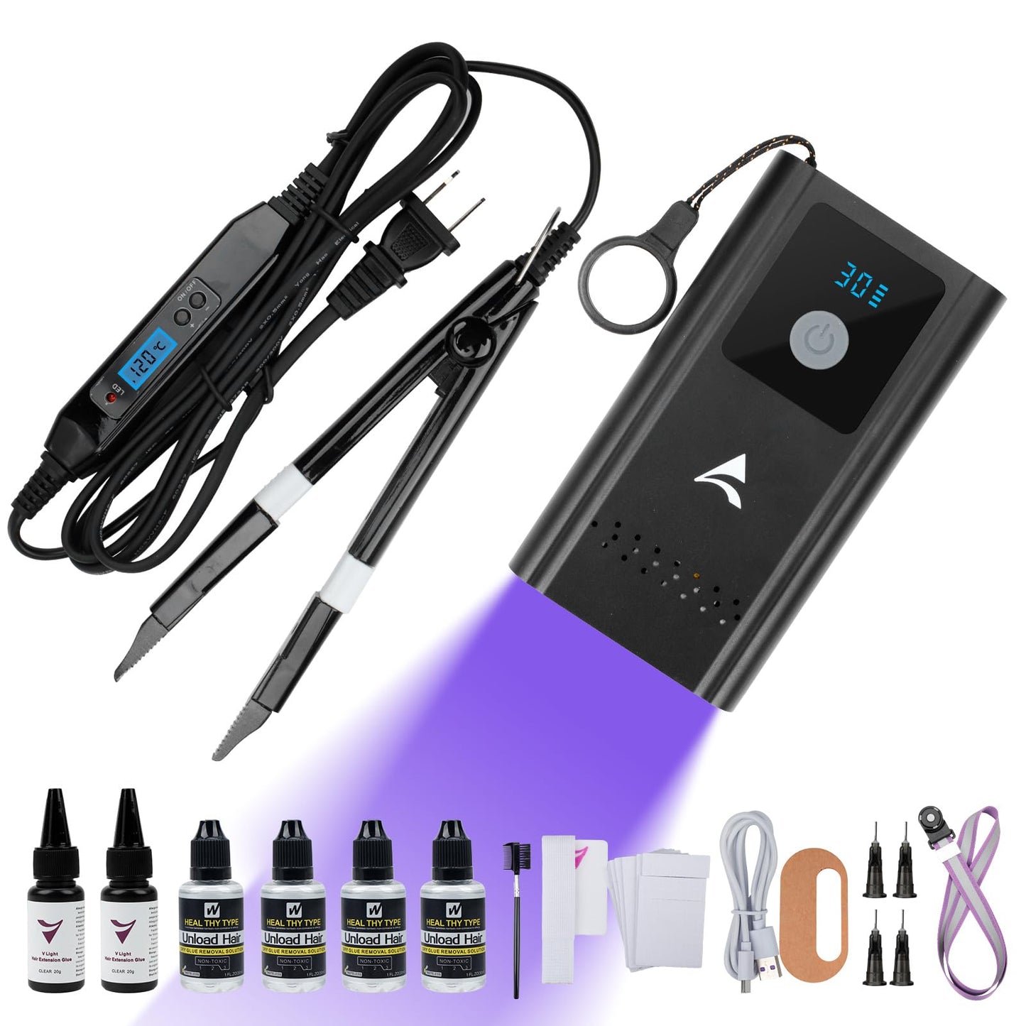 Close up of Iniceviolet professional hair extension installation equipment