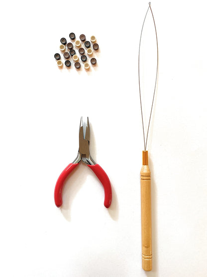 Detailed view of feather hair extension bead attachment