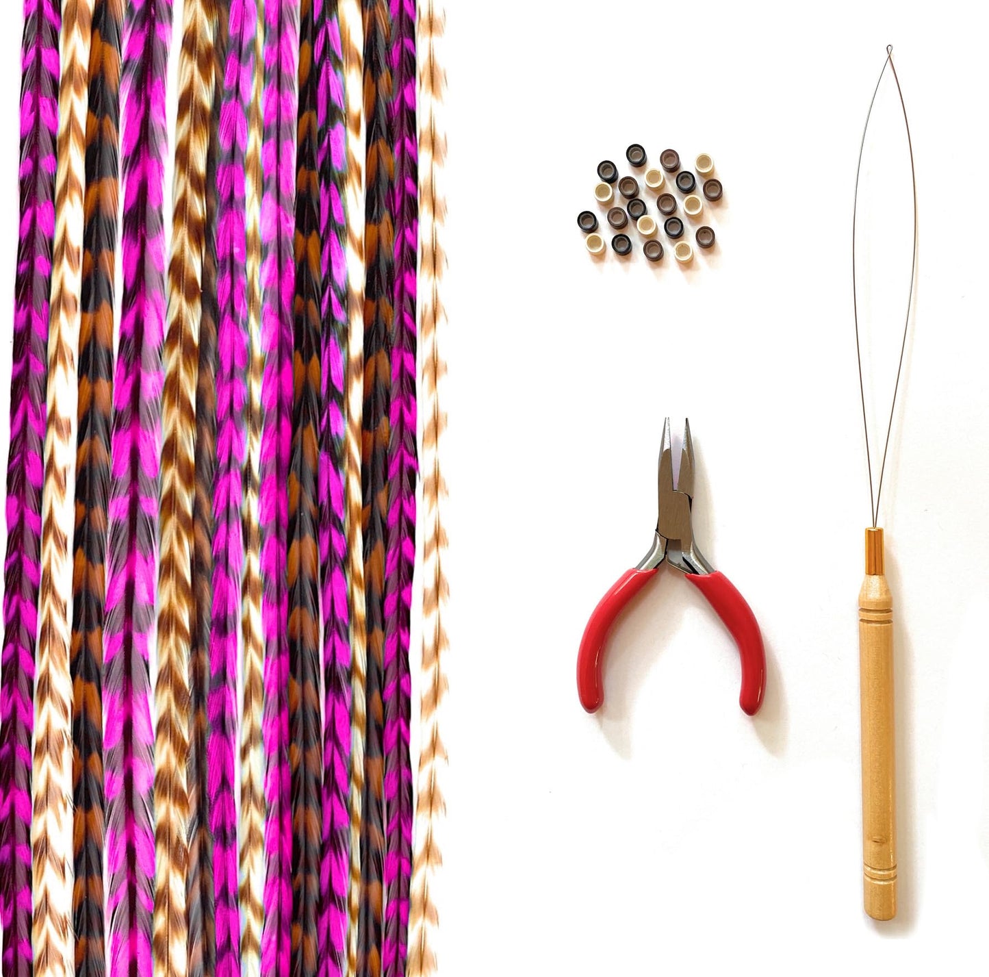 Full contents of Feather Lily hair feather DIY kit