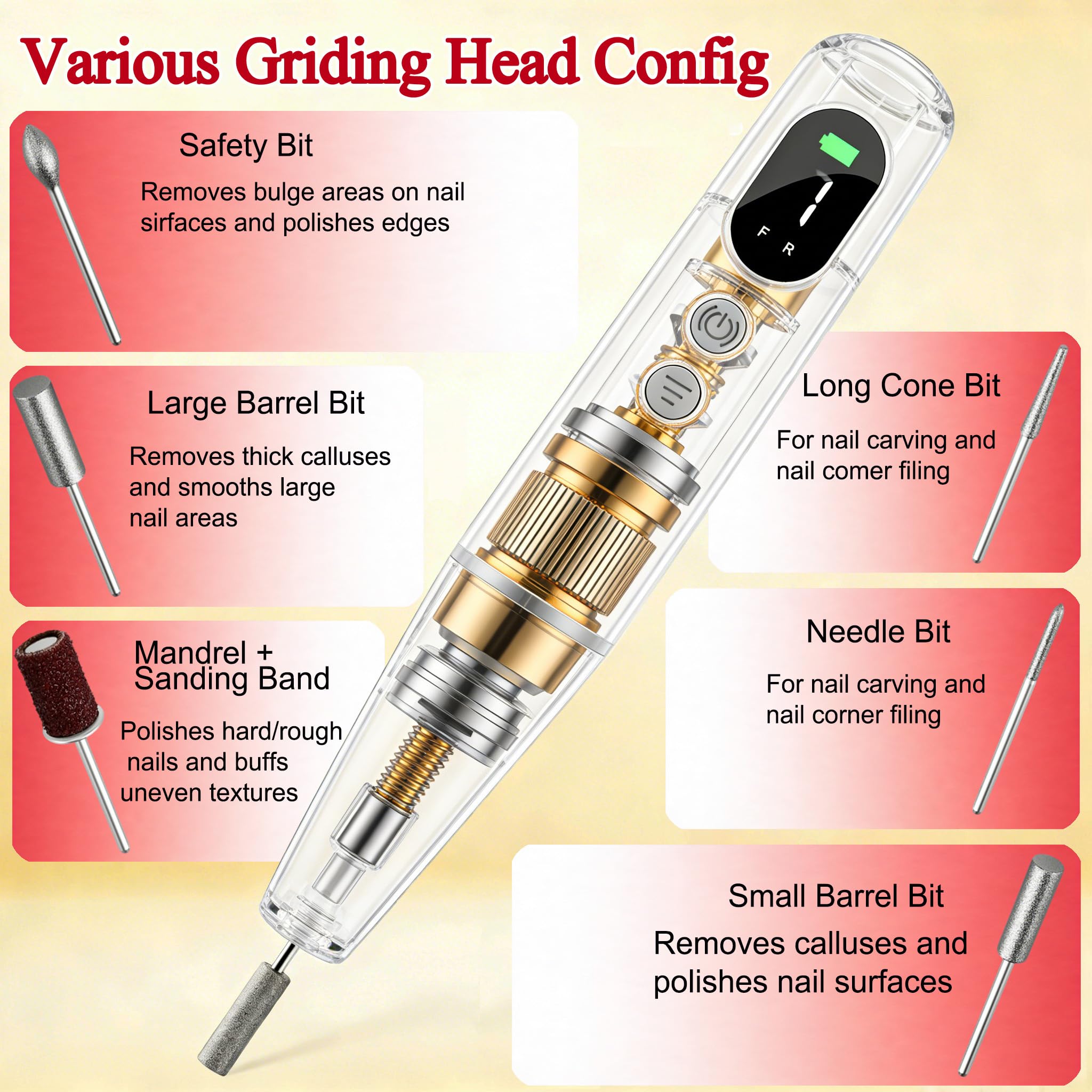Professional cordless nail file being used for acrylic nail shaping