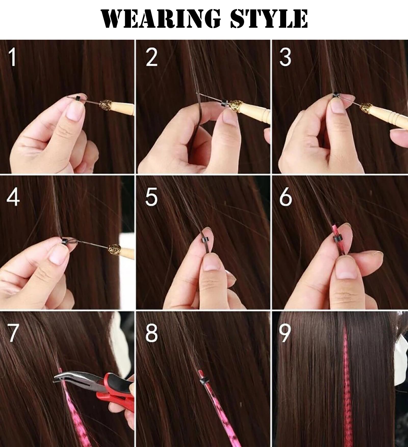 Model demonstrating feather hair extensions in braided style