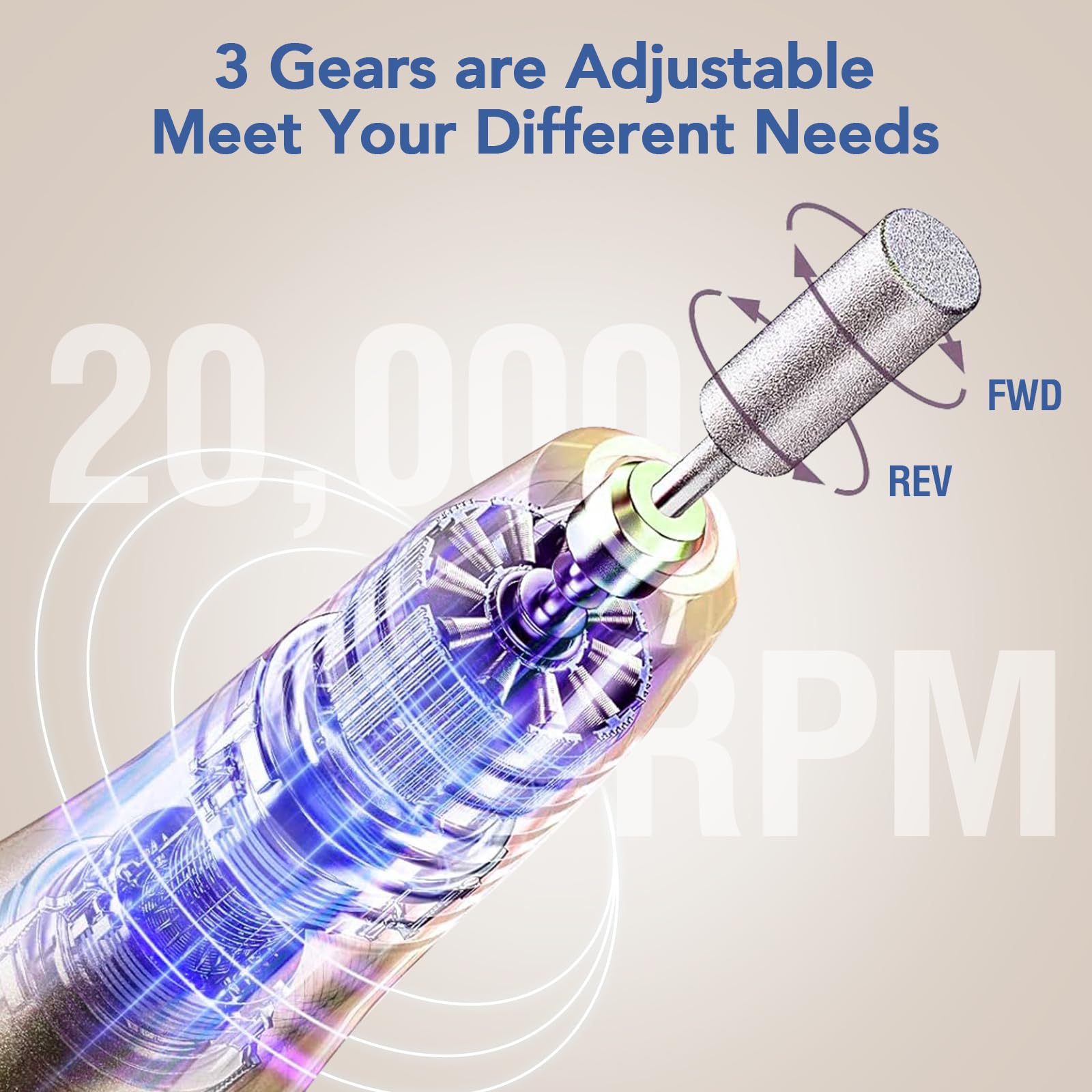 Close up of Mfish electric nail file pen and speed control