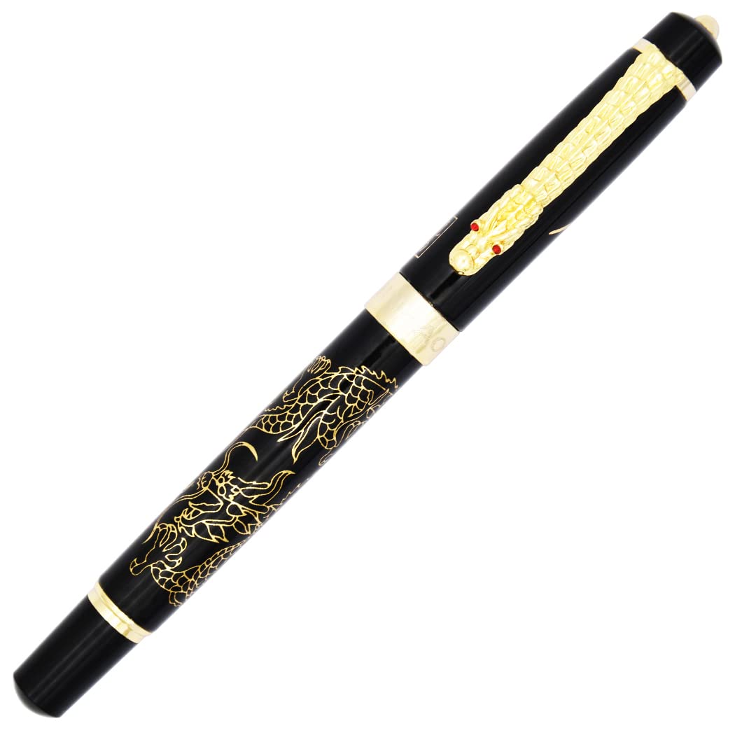 Gullor fountain pen showing golden dragon pattern detail