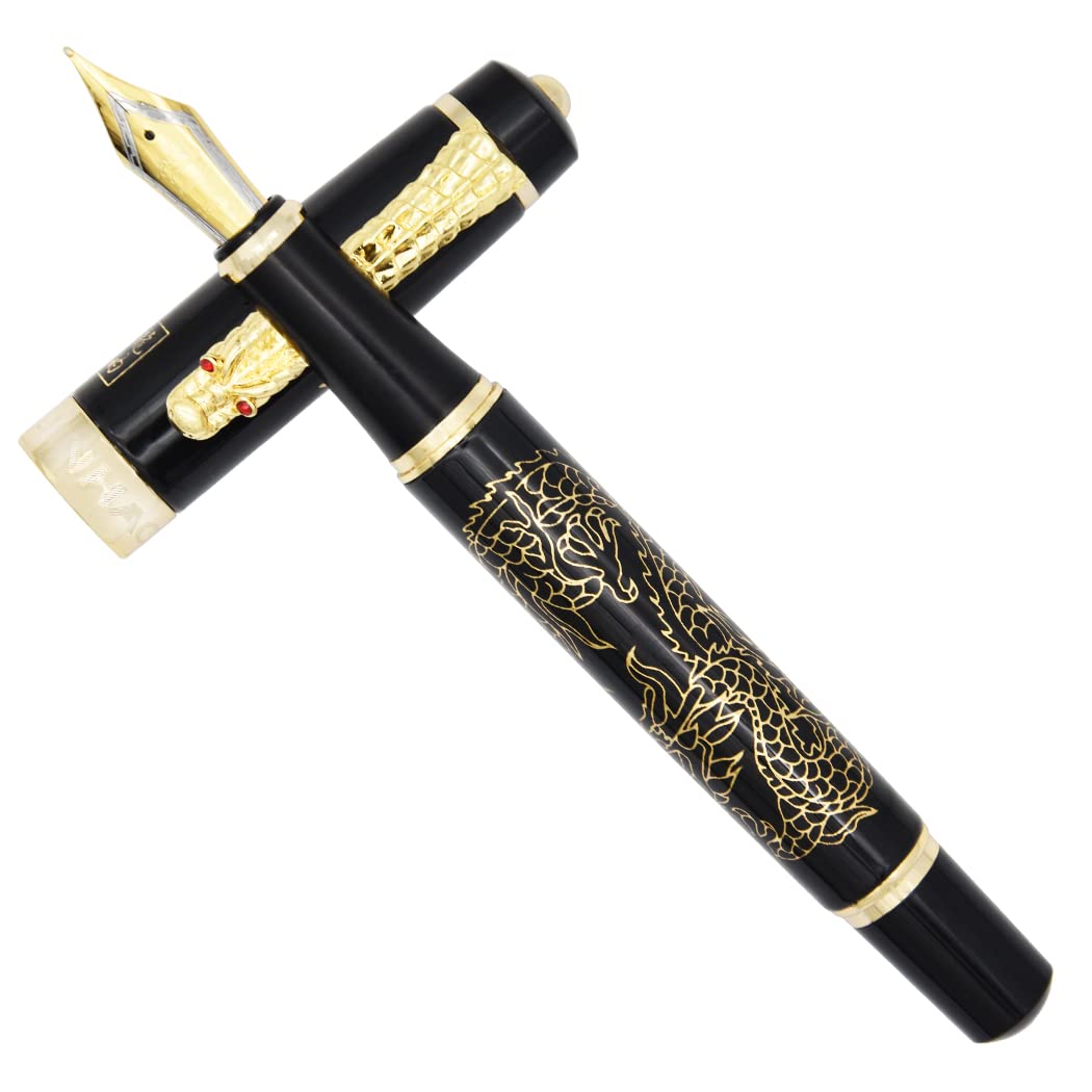 Black Gullor fountain pen with cap removed showing nib