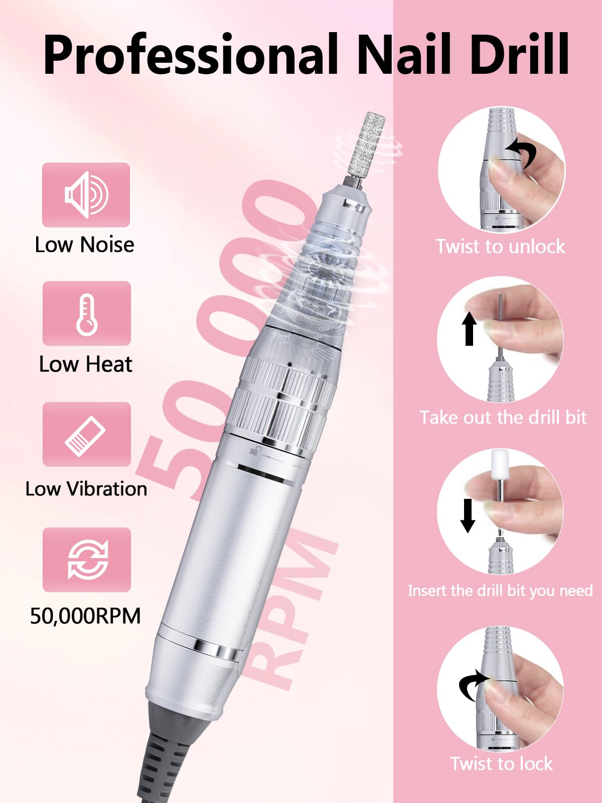 Close up of rechargeable nail drill LCD display and control knob