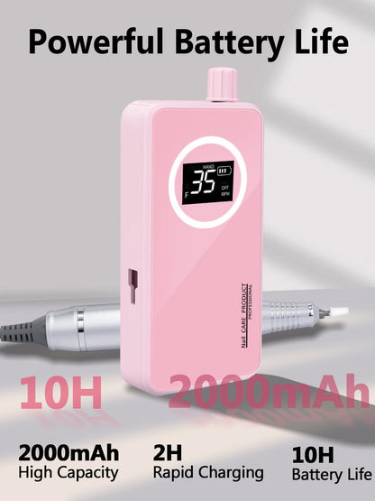 Side profile of pink portable e-file machine for manicure