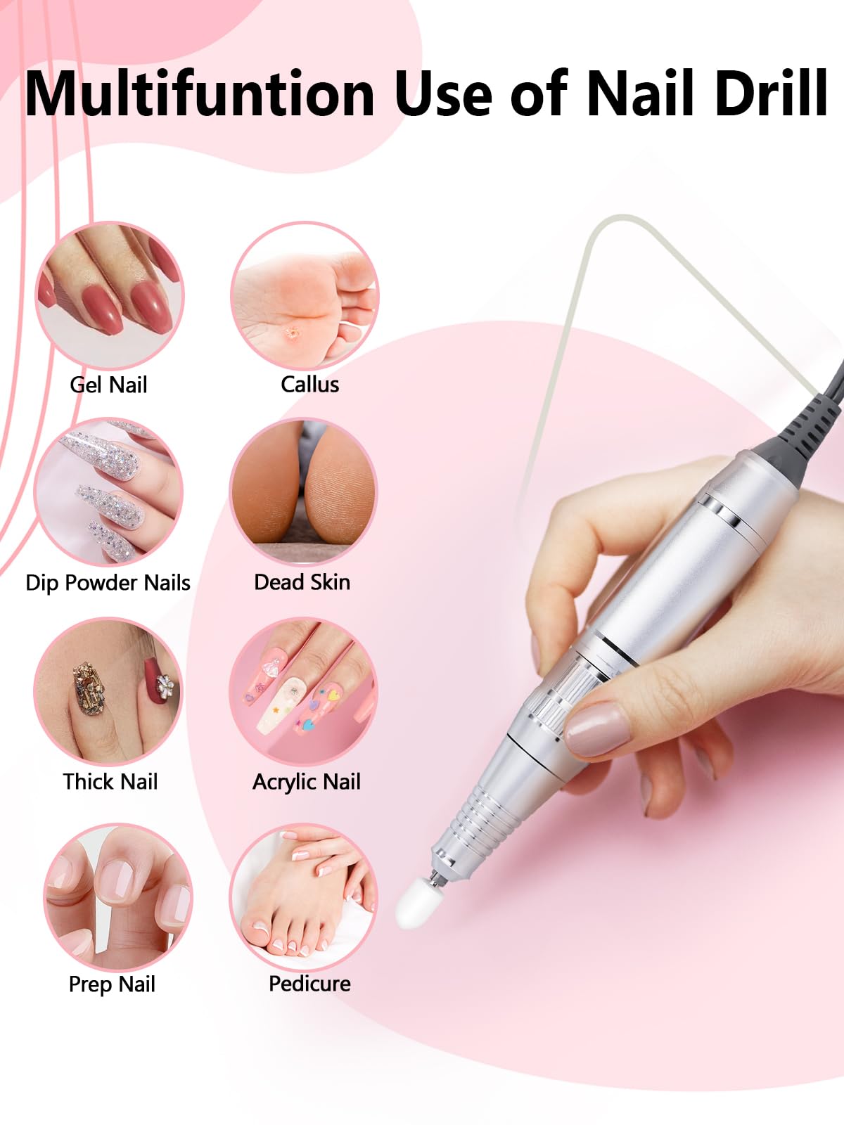 Handheld view of professional electric nail file in use