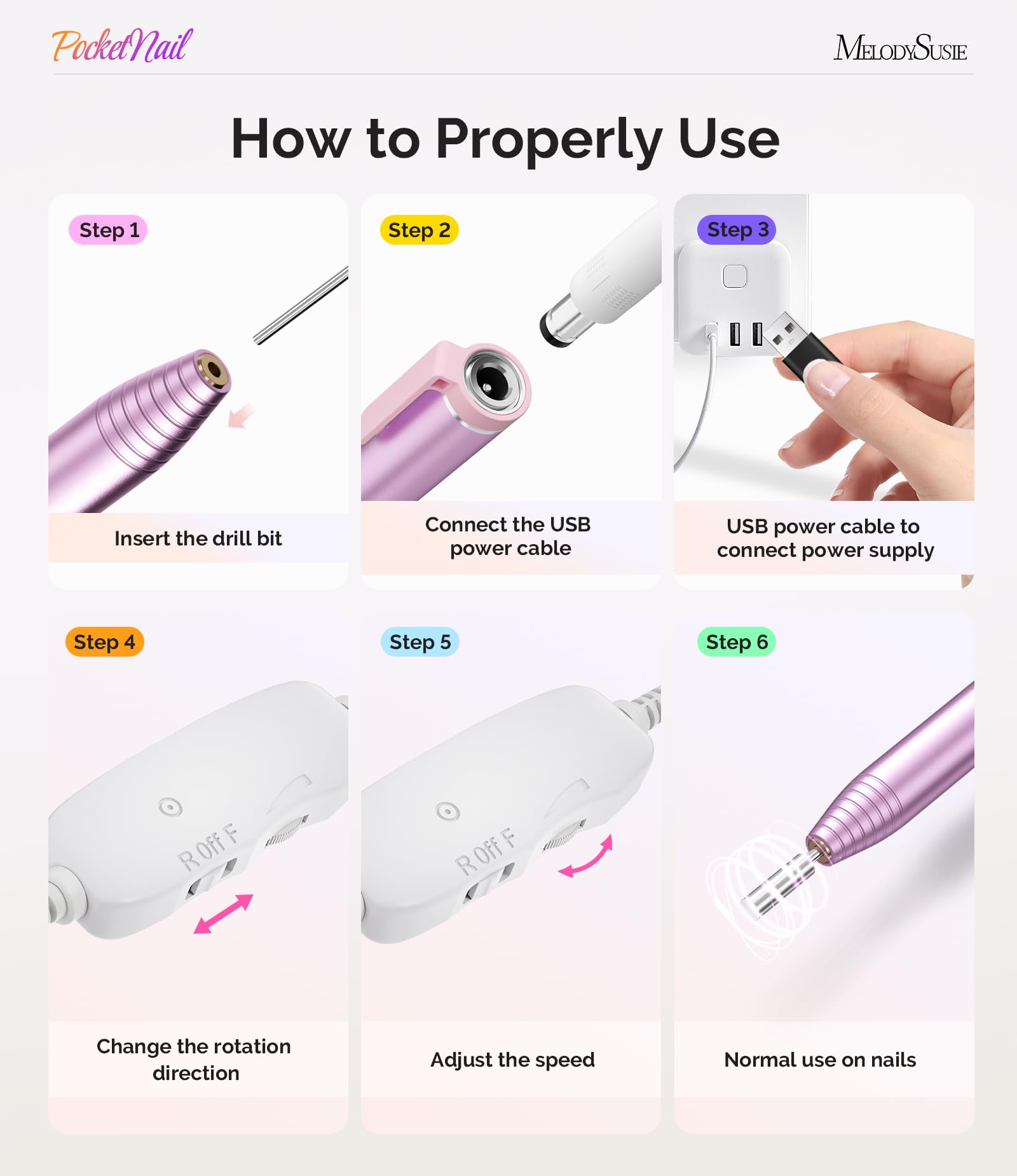 Rose gold MelodySusie PC100G nail drill USB connection