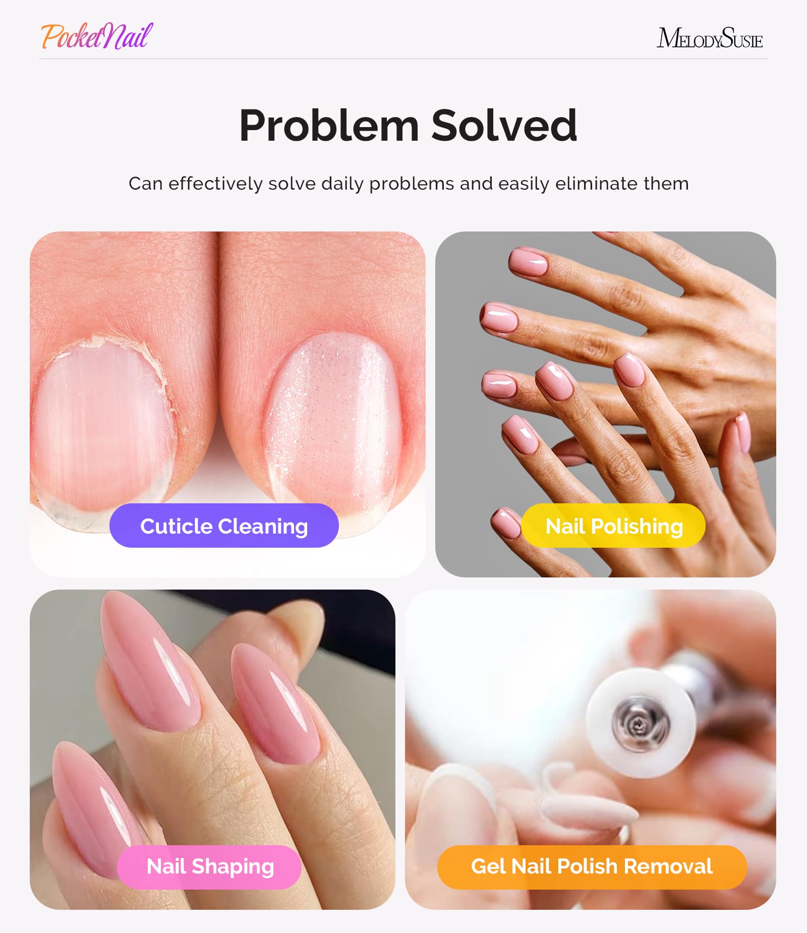 Close up of MelodySusie pen-shaped efile for home manicure