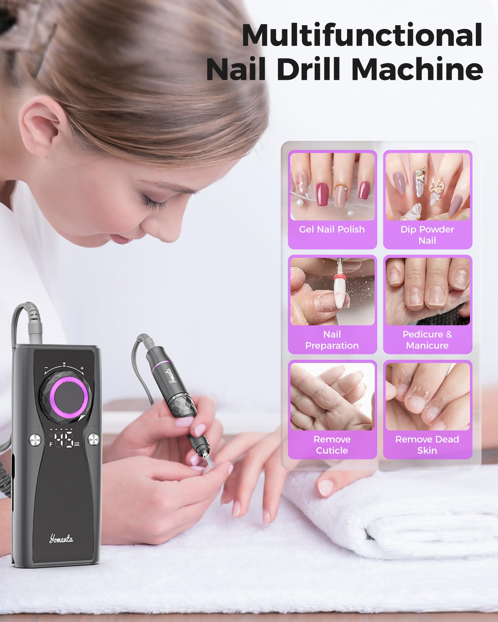 Close up of the twelve individual metal and diamond dust drill bits included in the professional efile set