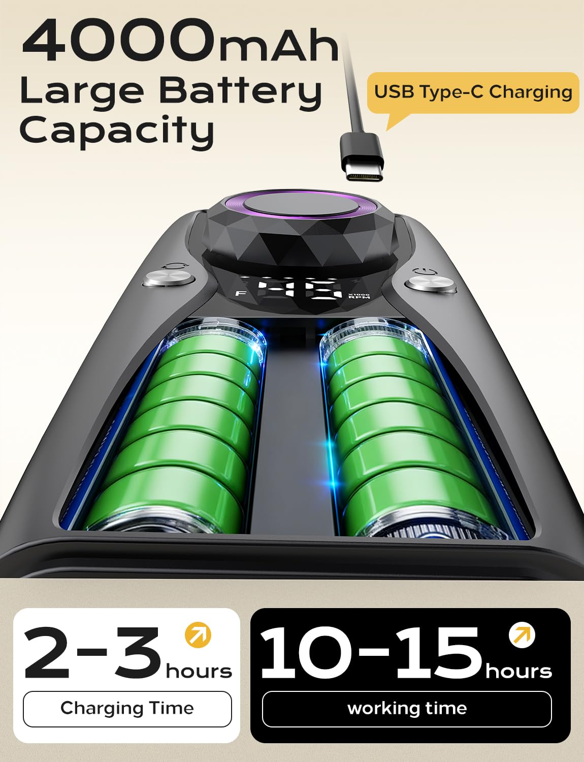 Yomanta electric efile system neatly arranged with charging cables and manicure accessories on a clean workspace
