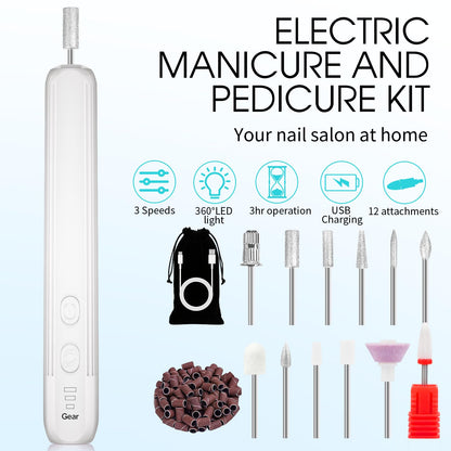 Cordless rechargeable electric nail file machine with LED light