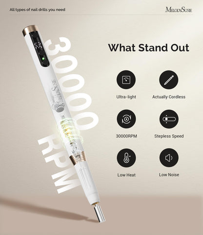 Portable rechargeable electric nail file displaying the integrated smart digital LED screen