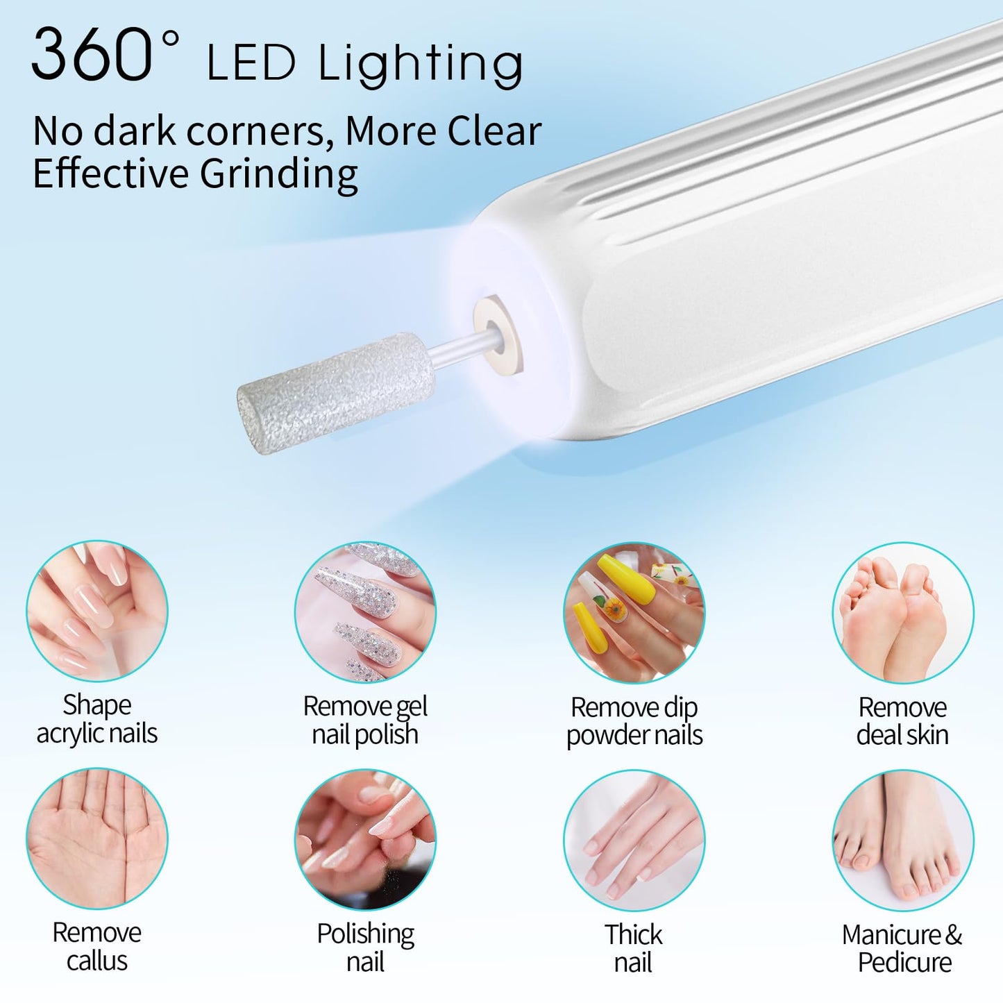 Rechargeable 3 speeds electric nail file machine packaging