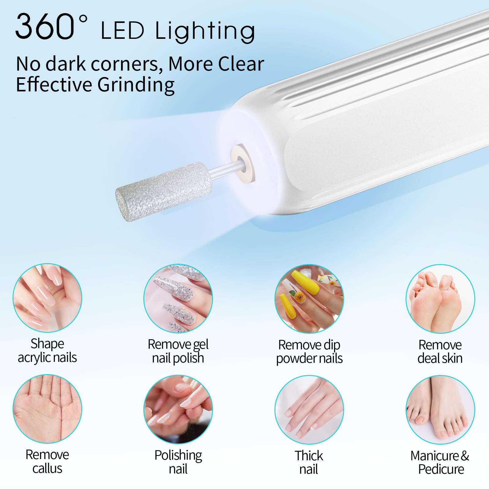 Rechargeable 3 speeds electric nail file machine packaging
