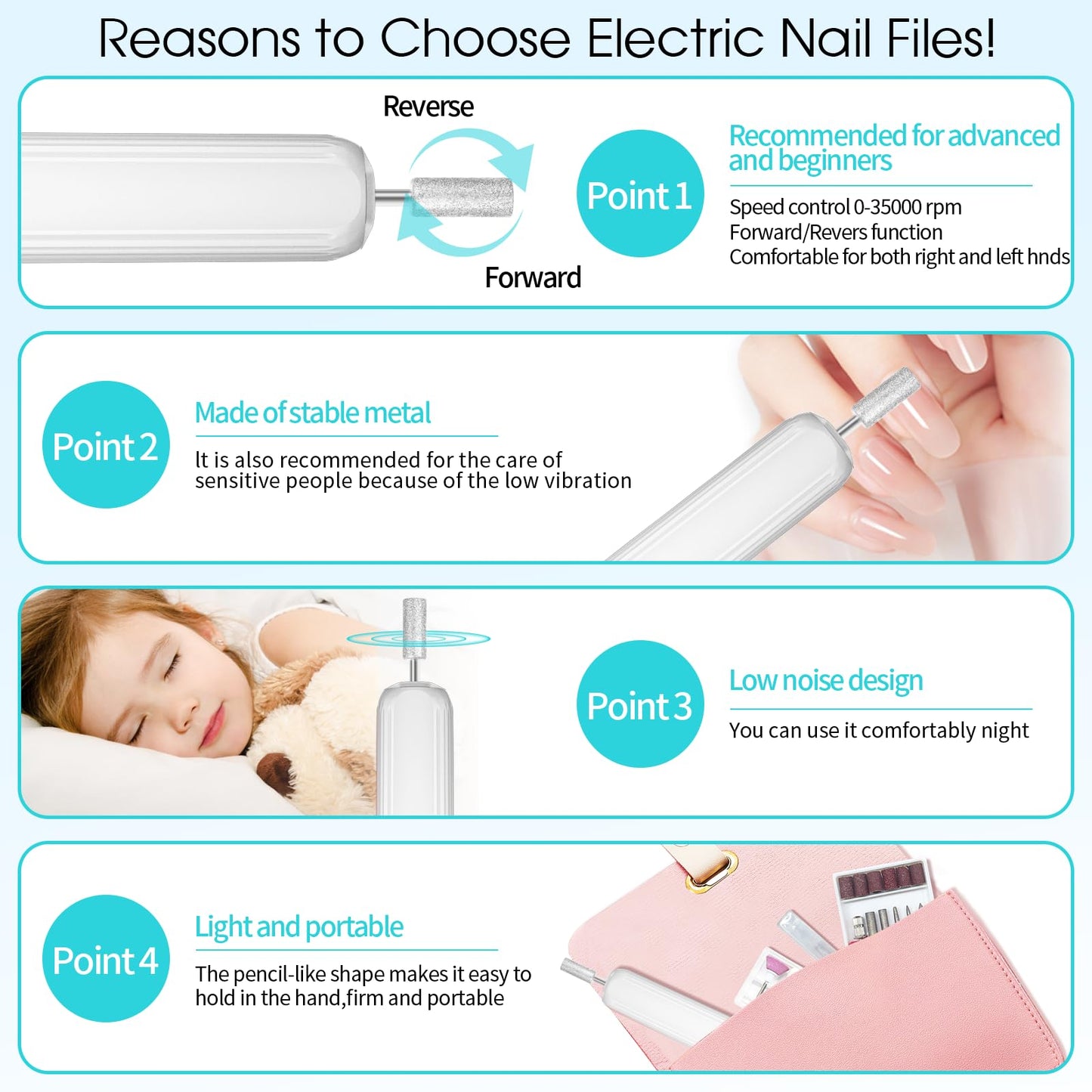 Professional e-filer for acrylic gel nails and cuticle removing