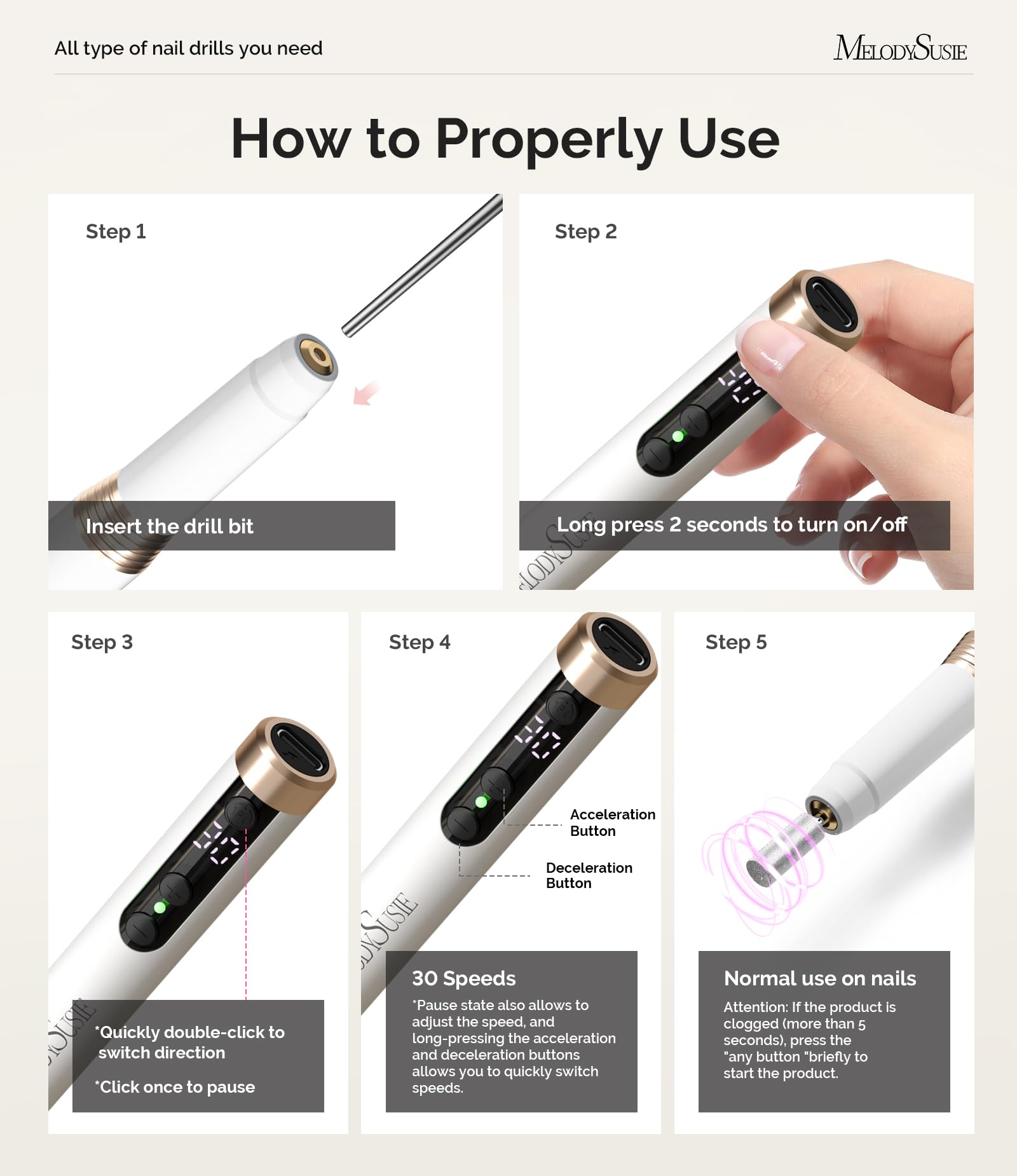 Premium MelodySusie efile kit with multiple ultra fine sanding bands for acrylic removal