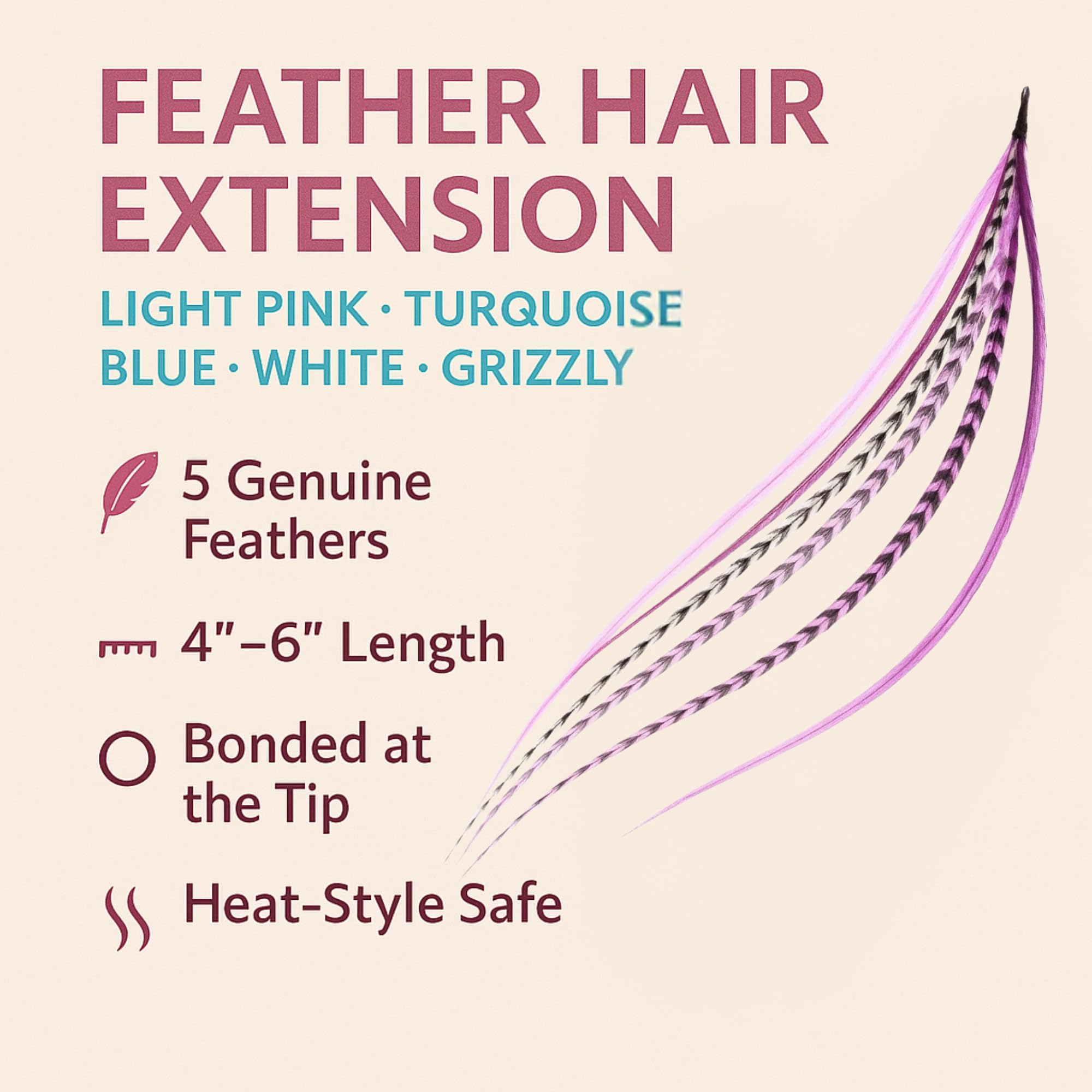 Vibrant pink and purple feather hair extensions spread out