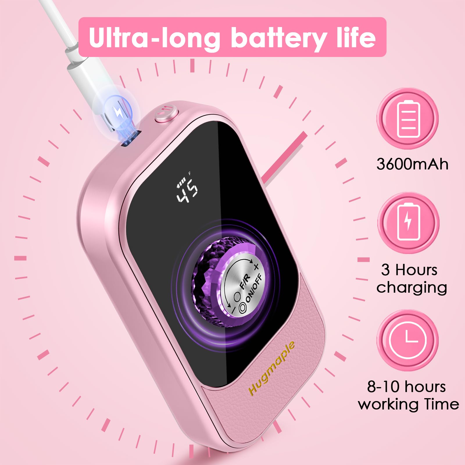 Pink Hugmaple rechargeable nail drill machine close up