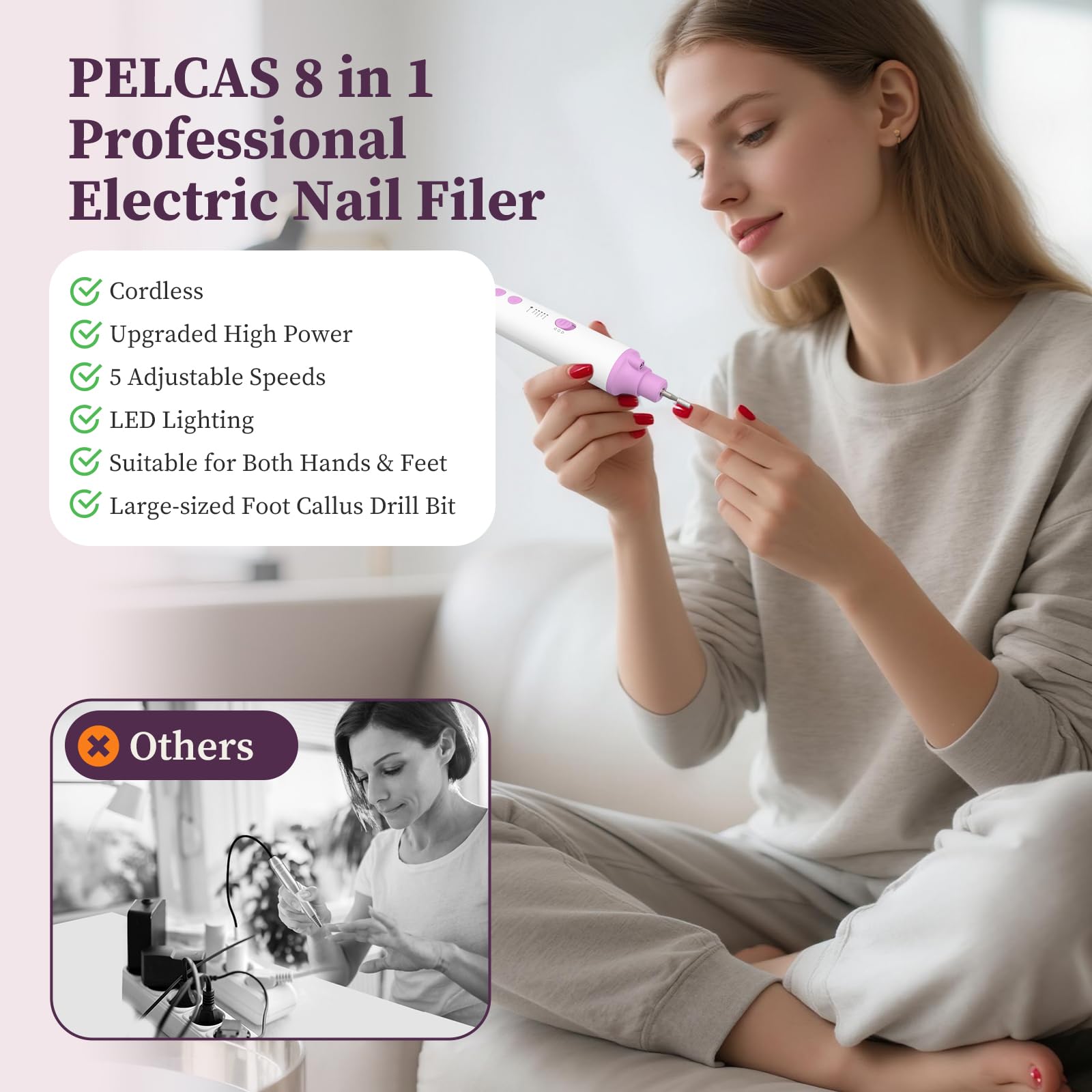 Hand holding Pelcas electric foot callus remover tool