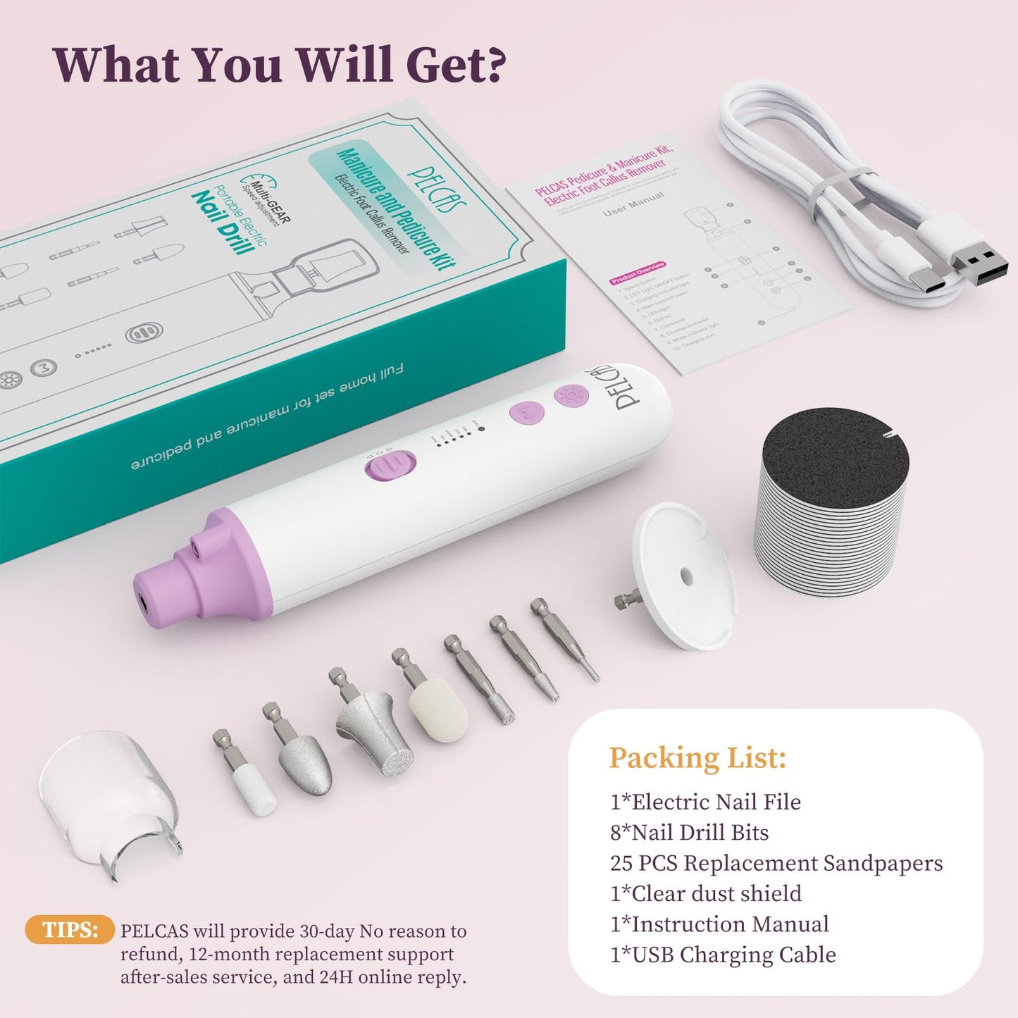 Full set of Pelcas 8 in 1 nail care kit in packaging