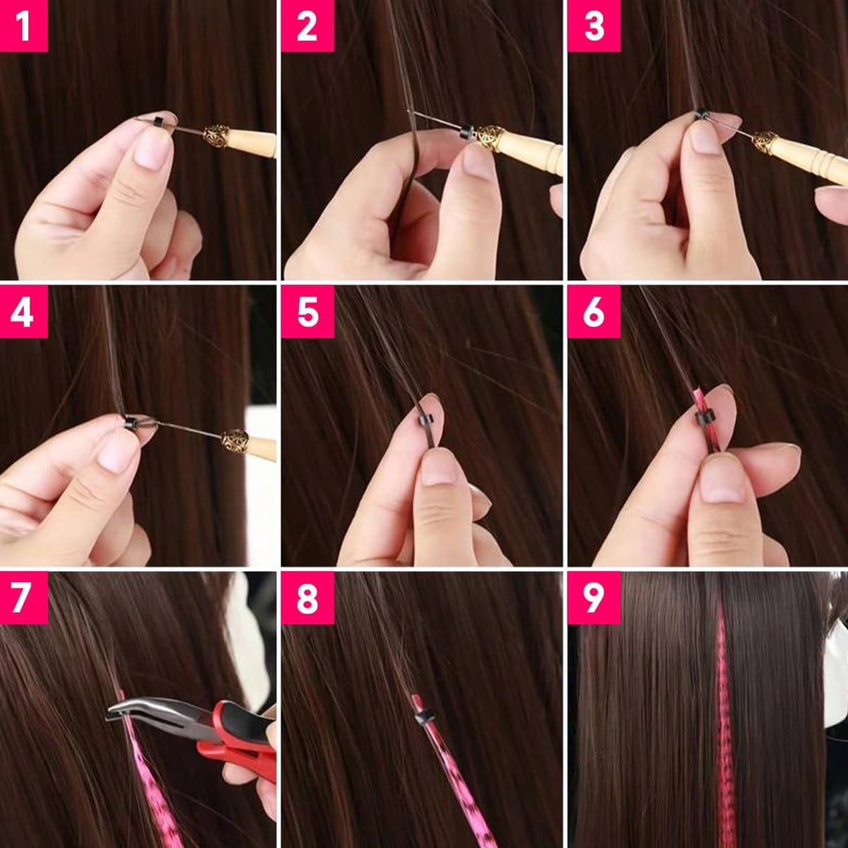 Detailed view of silicone micro link beads for hair extensions