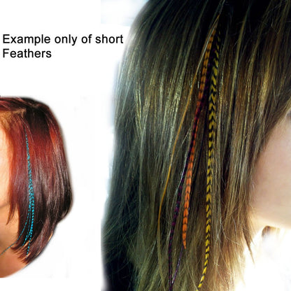 Authentic pink and black feather hair extensions for professional styling.