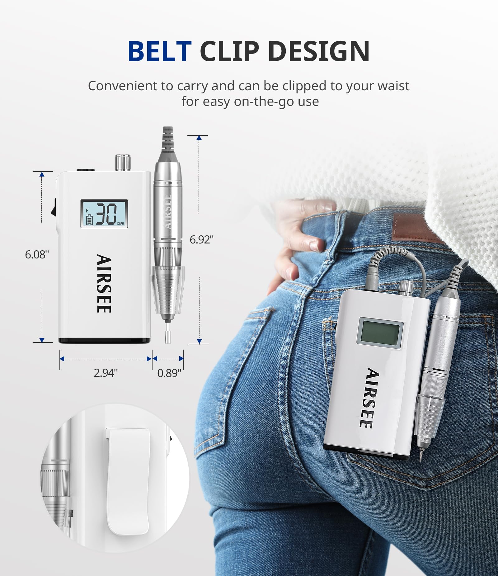 Six interchangeable metal drill bits included with the AIRSEE portable manicure and pedicure kit