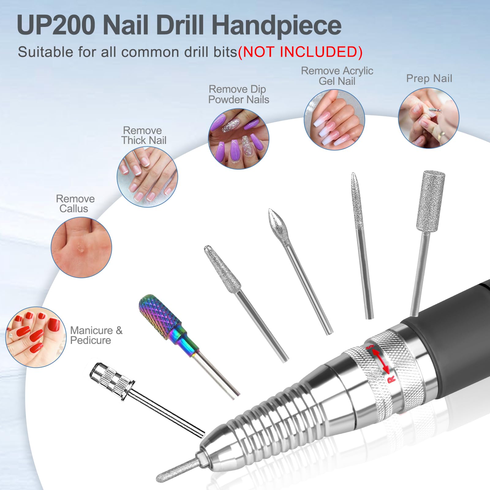 Ergonomic metallic nail drill handle for salon use
