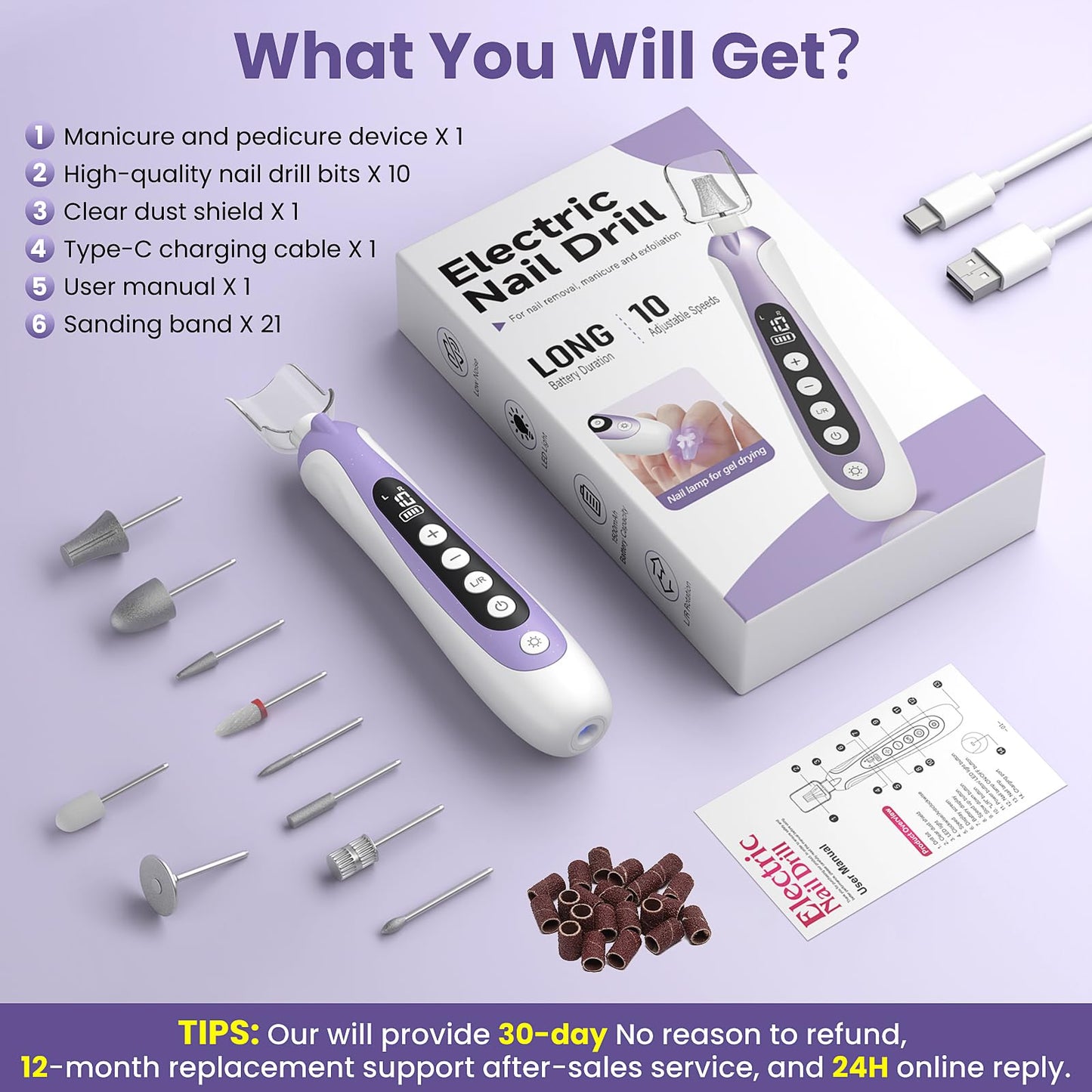 Rechargeable electric nail file for thick toenails maintenance