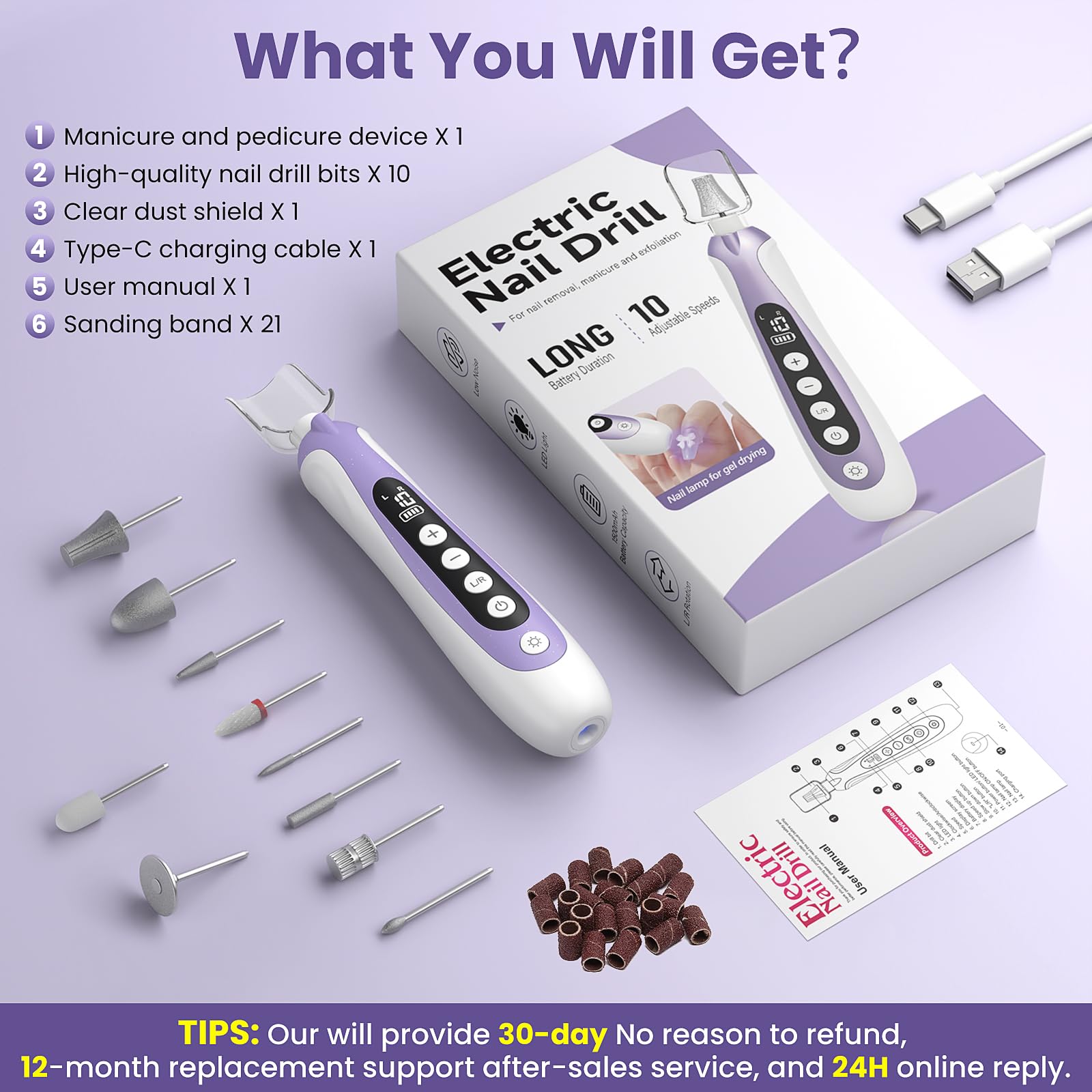 Rechargeable electric nail file for thick toenails maintenance