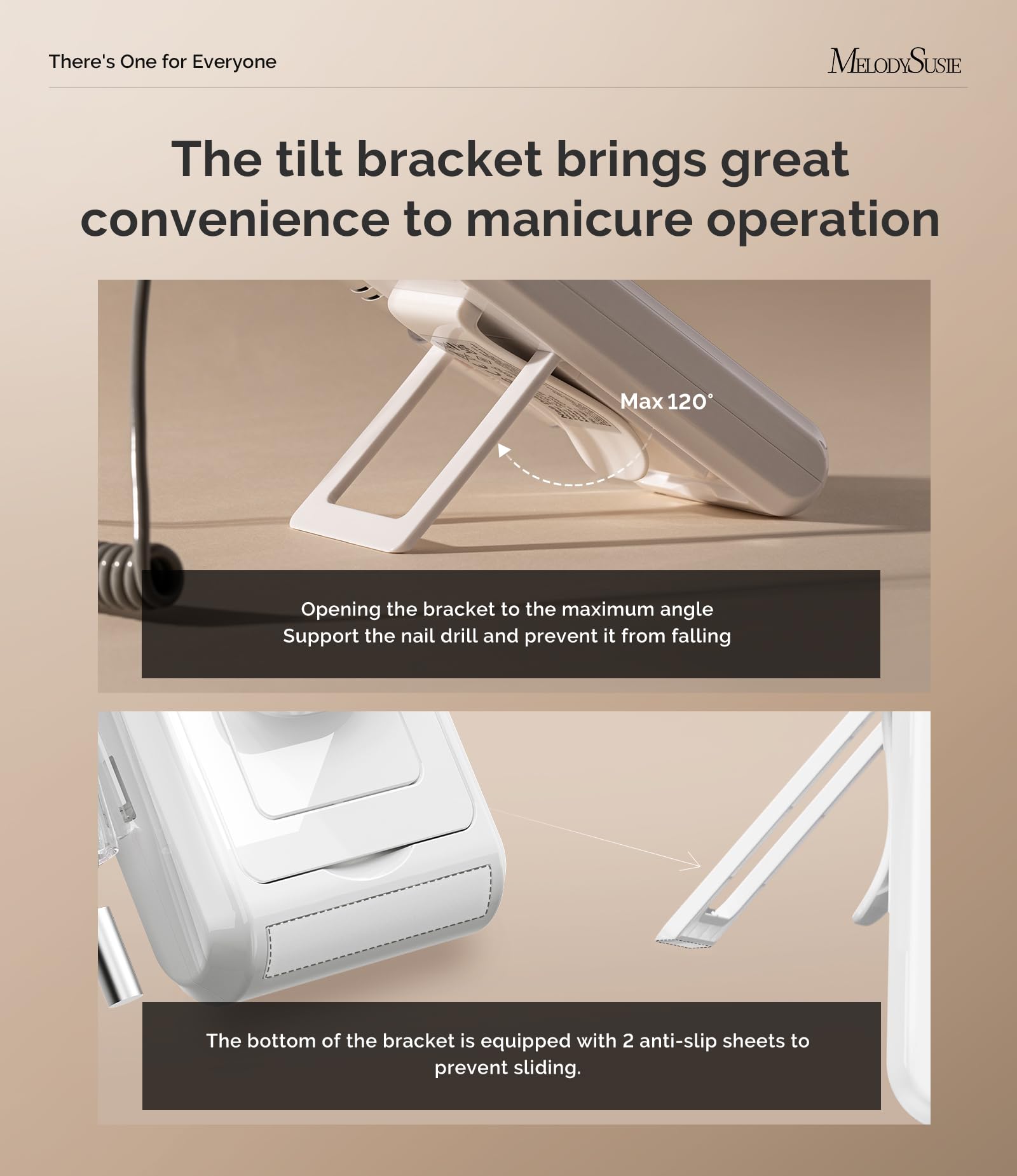 MelodySusie E-file showing adjustable built-in stand