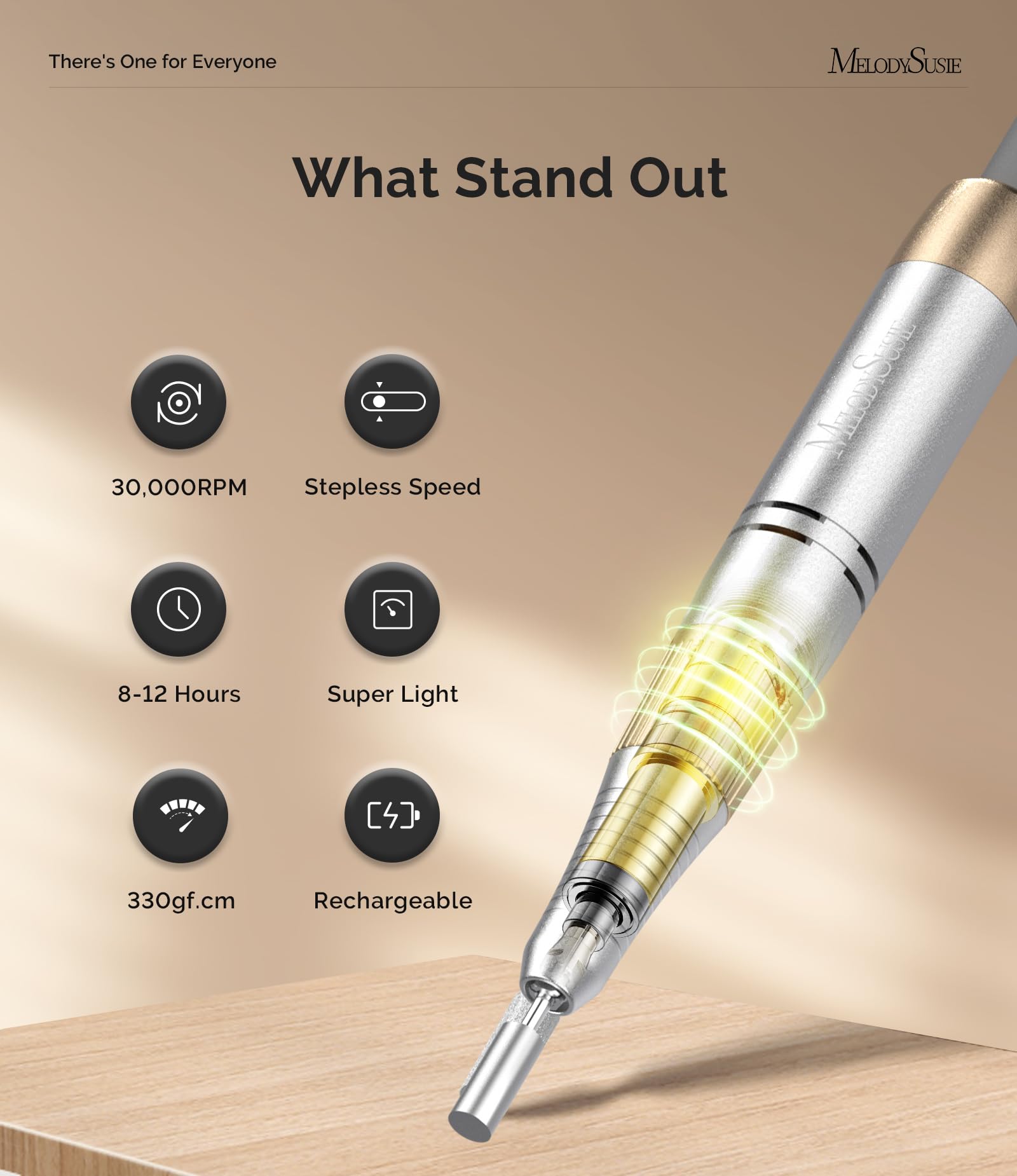 Close up of MelodySusie nail drill smart LCD screen