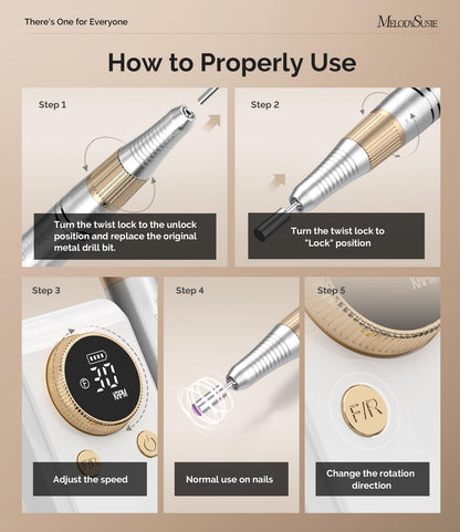 Professional nail drill bits included with MelodySusie set
