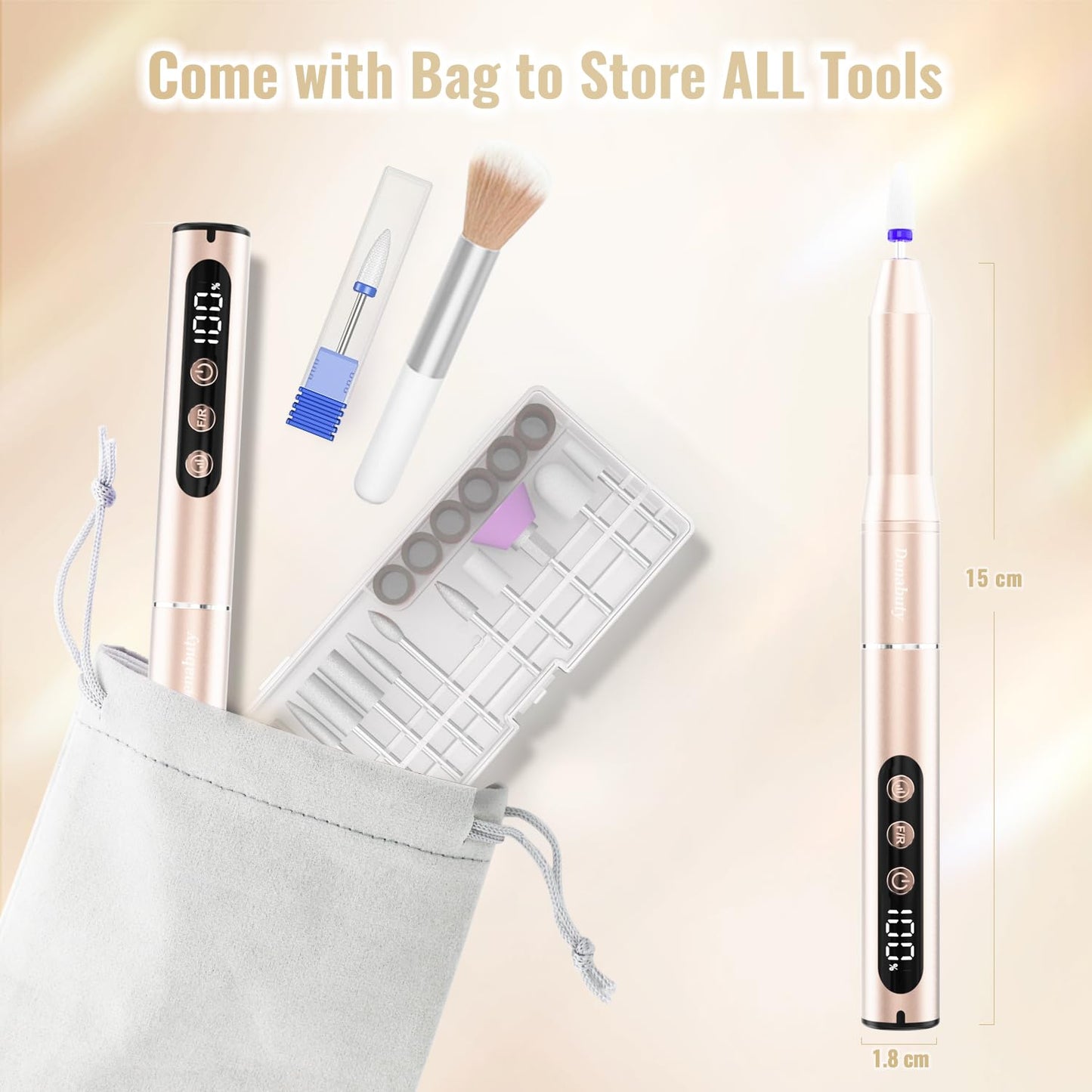 Denabuty electric nail file kit in golden finish packaging